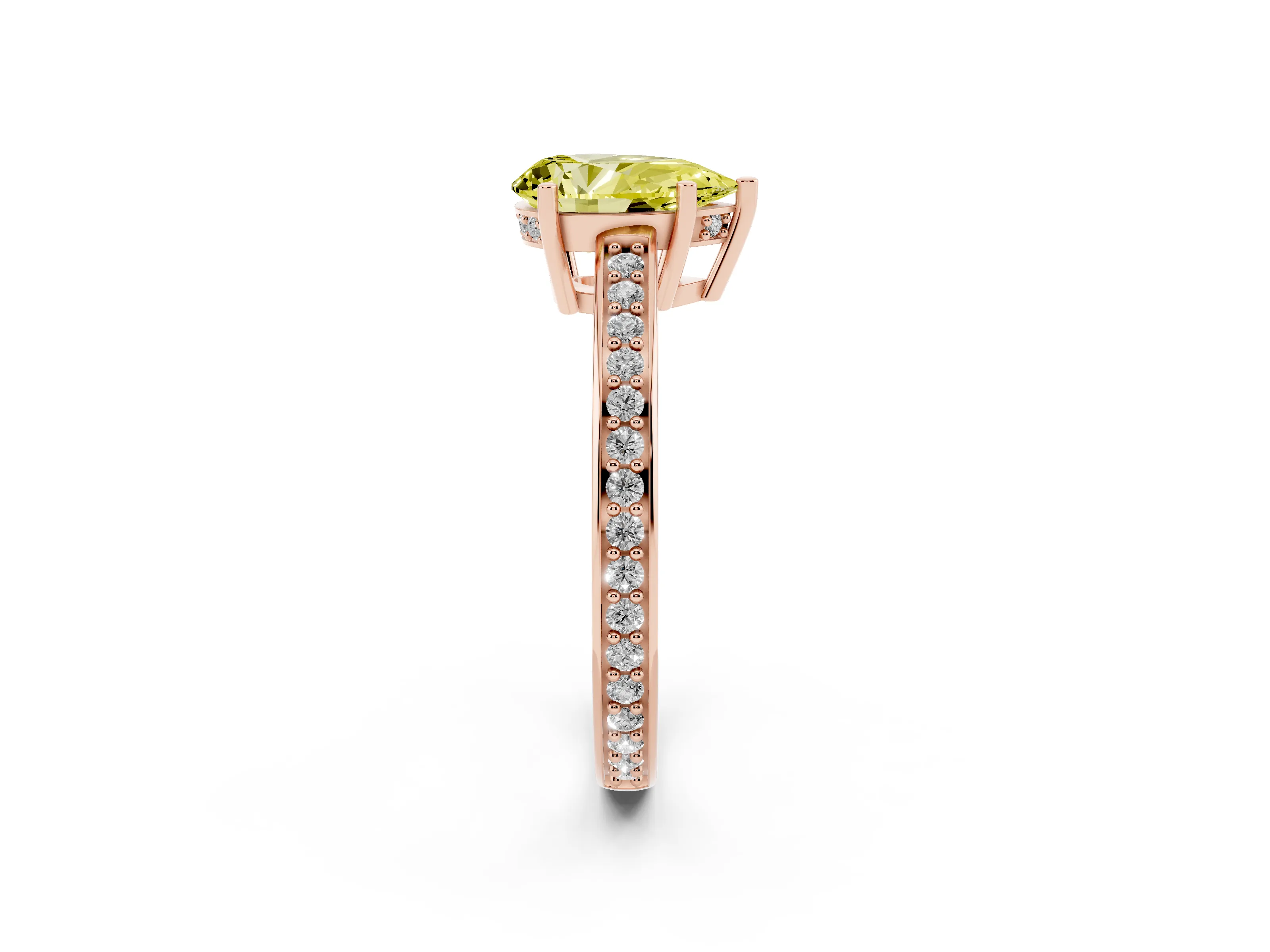 Fancy Yellow Pear Cut Diamond Pavé Band Prong Set Solitaire Ring Set in Rose gold