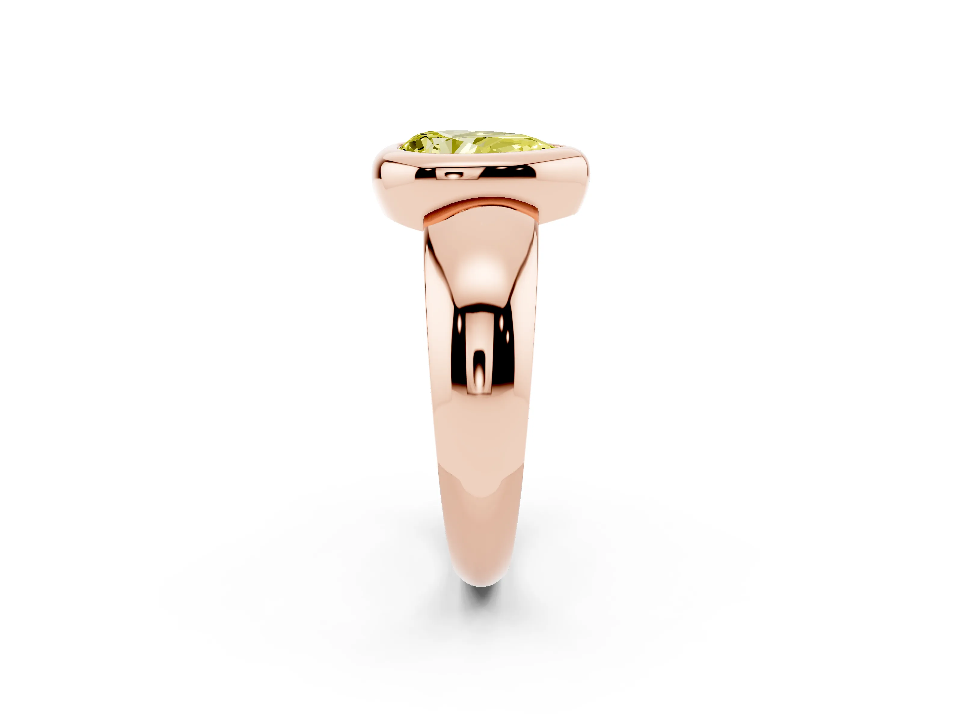 Fancy Yellow Bezel Set Pear Cut Diamond Solitaire Ring Set in Rose gold with Wide Band