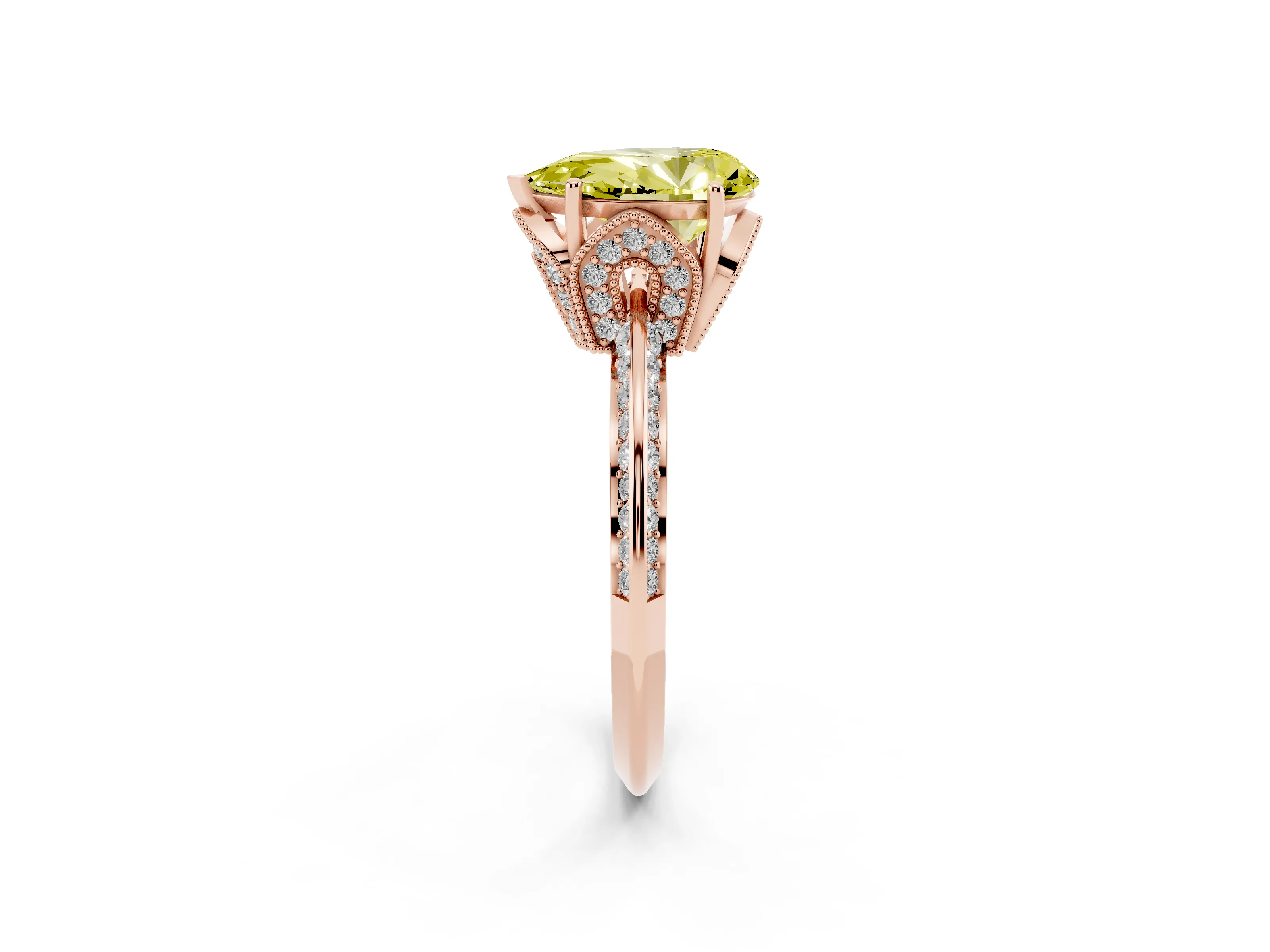 Pear-Shaped Hidden Halo Engagement Ring Setting for a Fancy Yellow Lab-Grown Diamond | Graduated Pavé | Rose Gold