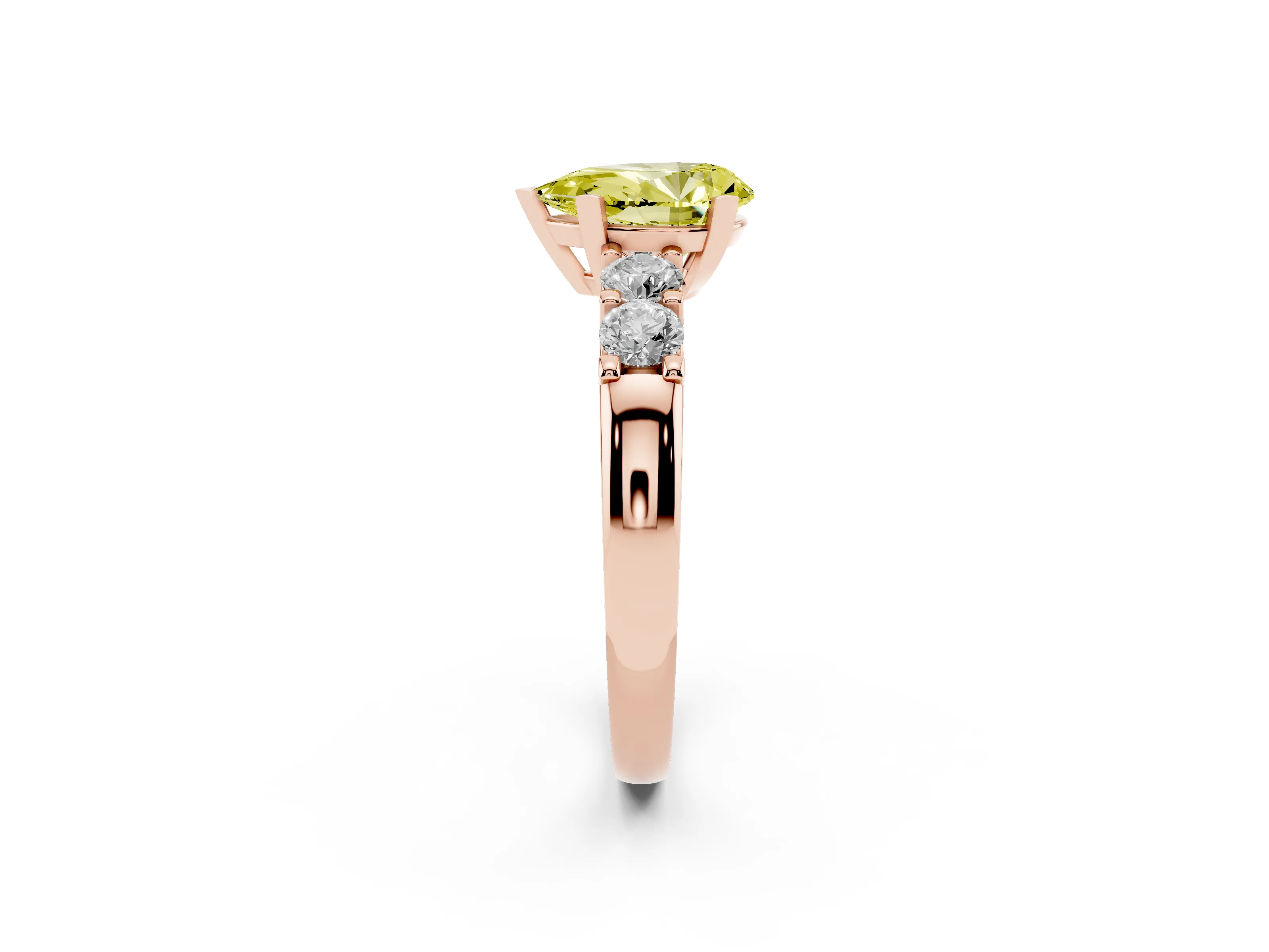 Fancy Yellow Pear Cut Diamond Five-Stone Prong Set Engagement Ring Set in Rose gold with Channel Band