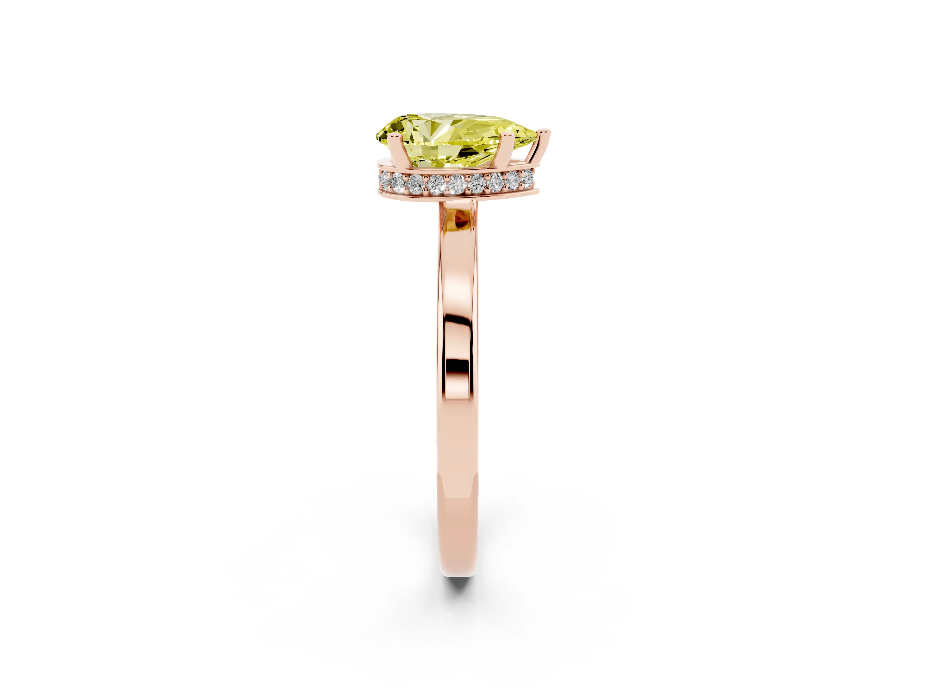 Fancy Yellow Pear Cut Diamond Solitaire Engagement Ring Set in Rose gold with Prong Setting on a Plain Band