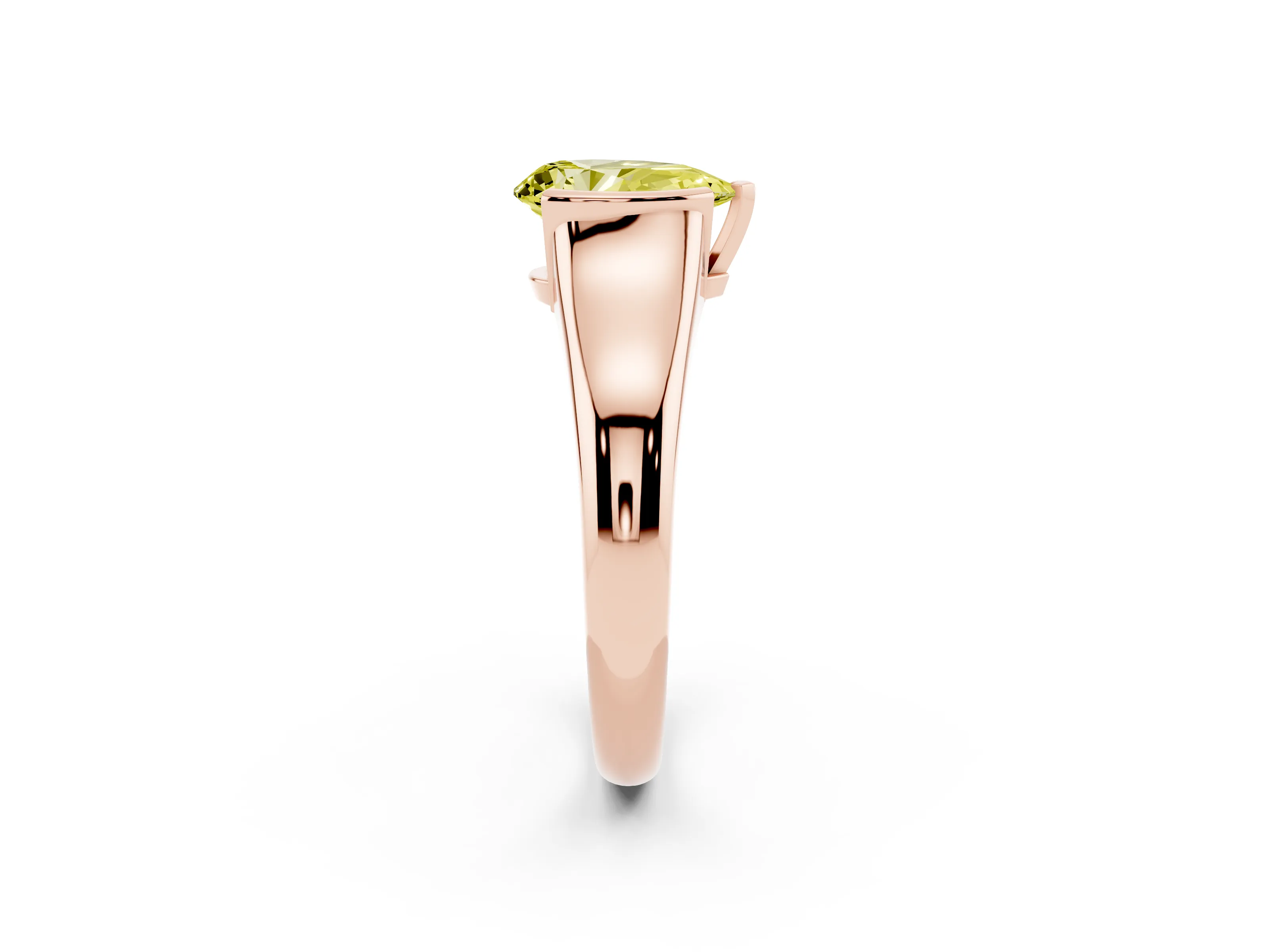 Fancy Yellow Pear Cut Diamond Solitaire Tension Set Ring Set in Rose gold with Split Shank Band