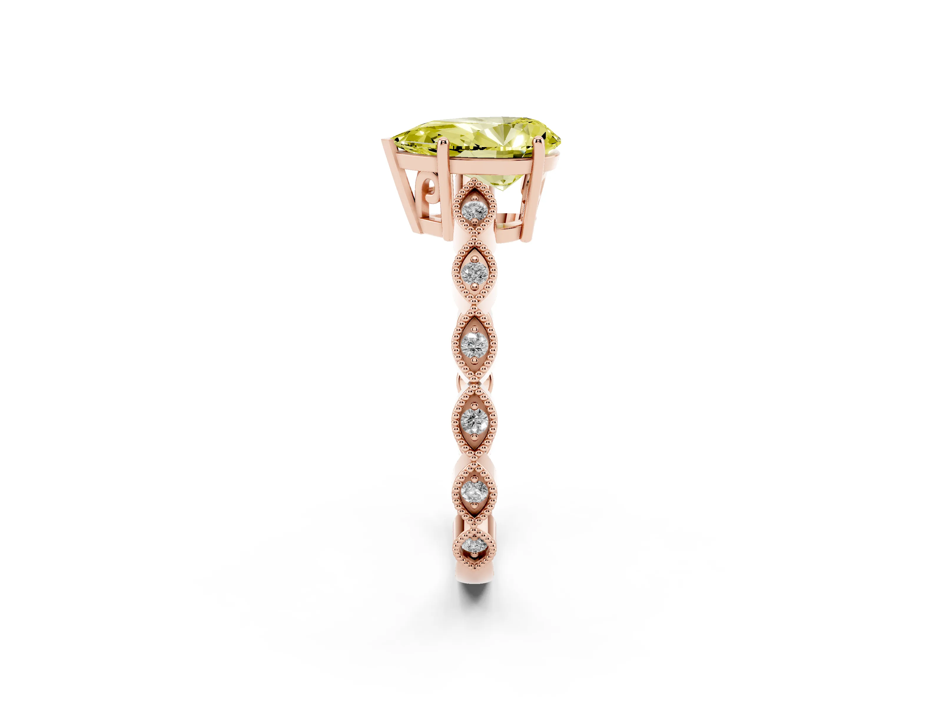 Fancy Yellow Pear Cut Diamond Solitaire Ring Set in Rose gold with Infinity Twist Pavé Band