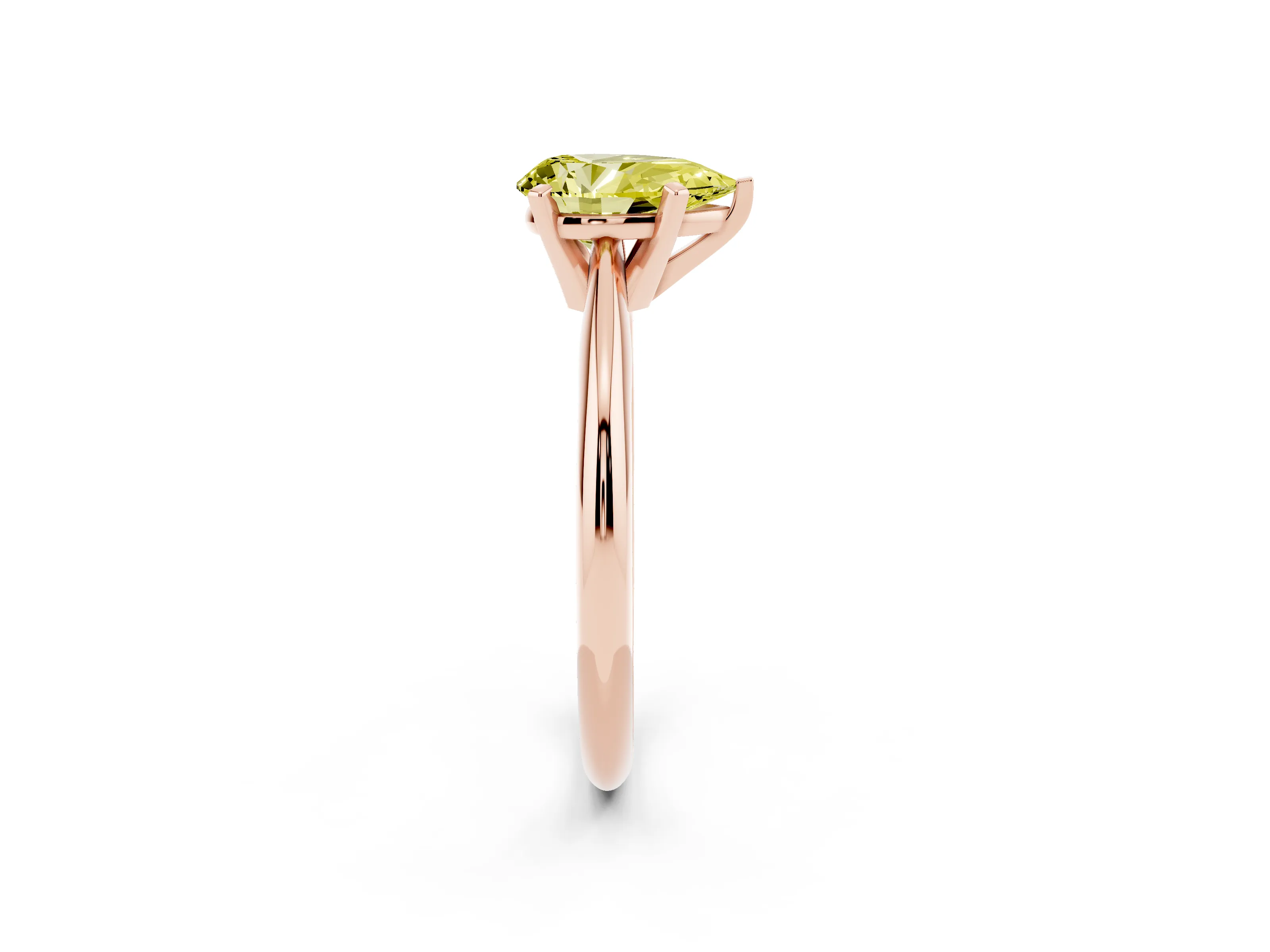 Fancy Yellow Pear Cut Diamond Solitaire Ring Set in Rose gold with Prong Setting on a Plain Round Band