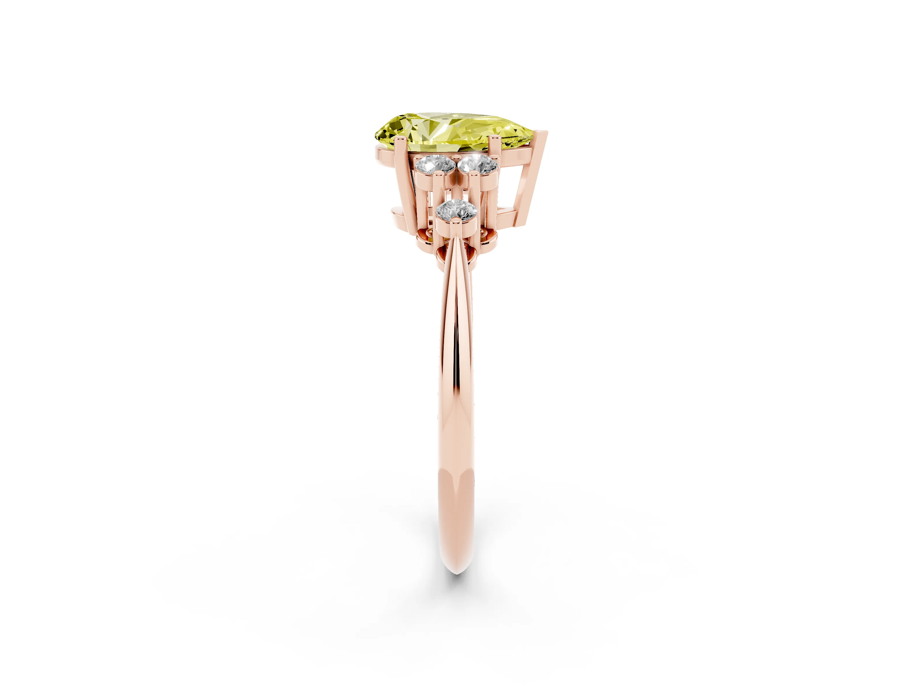 Fancy Yellow Pear Cut Diamond Cluster Ring Set in Rose gold with Plain Band and Prong Setting