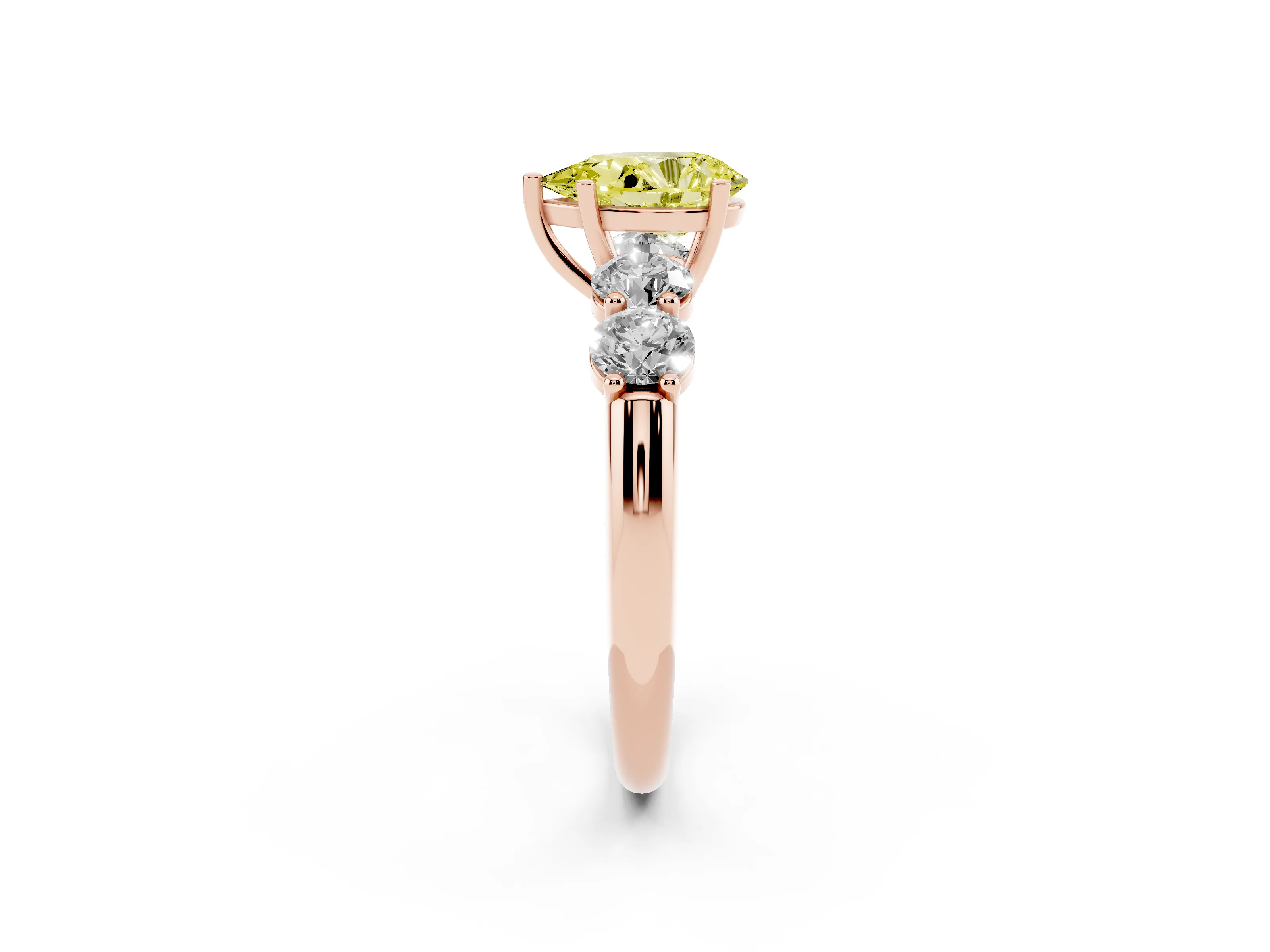 Fancy Yellow Pear Cut Diamond Five-Stone Prong Set Ring Set in Rose gold with Classic Band