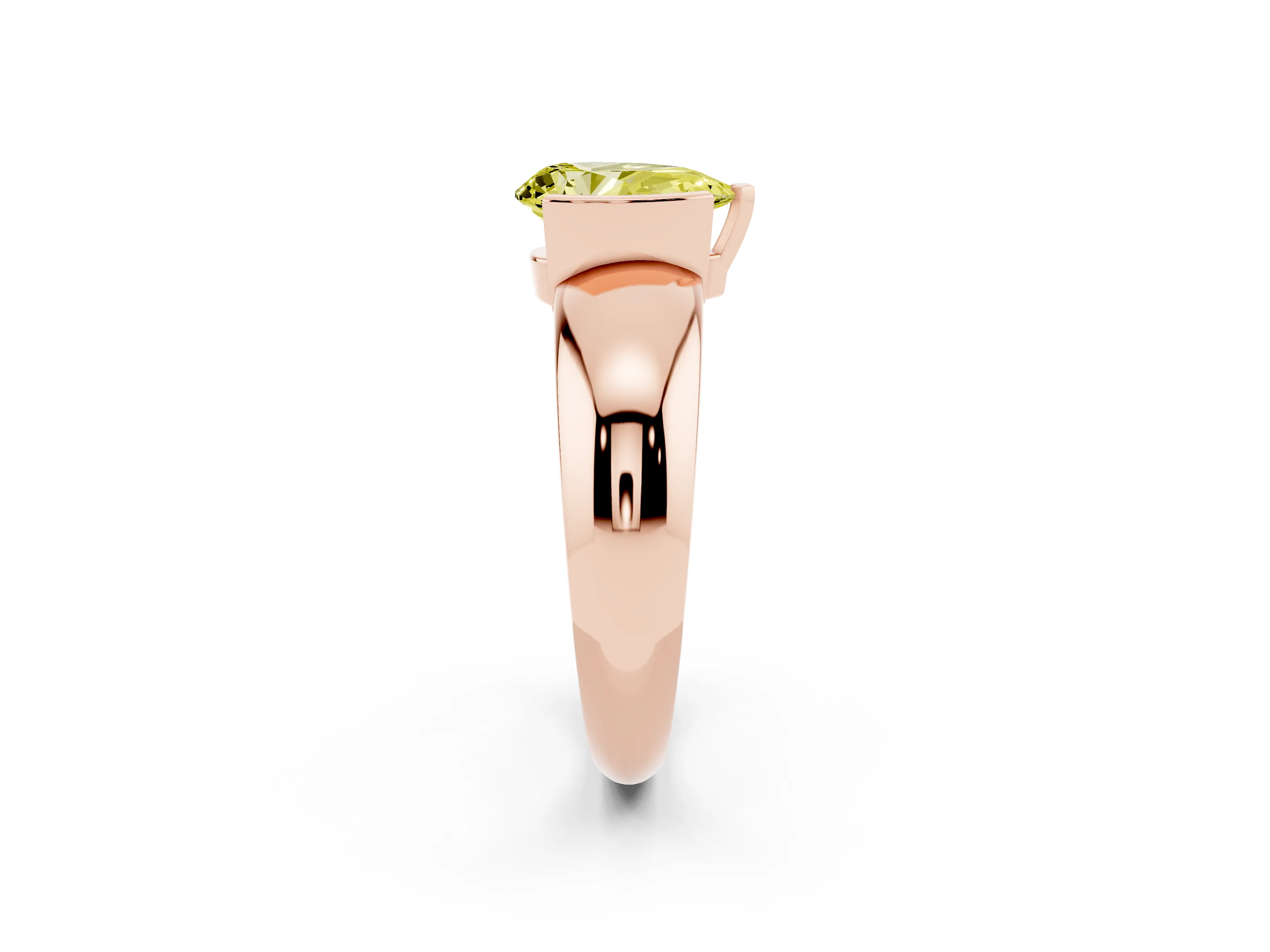 Fancy Yellow Pear Cut Diamond Solitaire Tension Set Ring Set in Rose gold with Wide Band