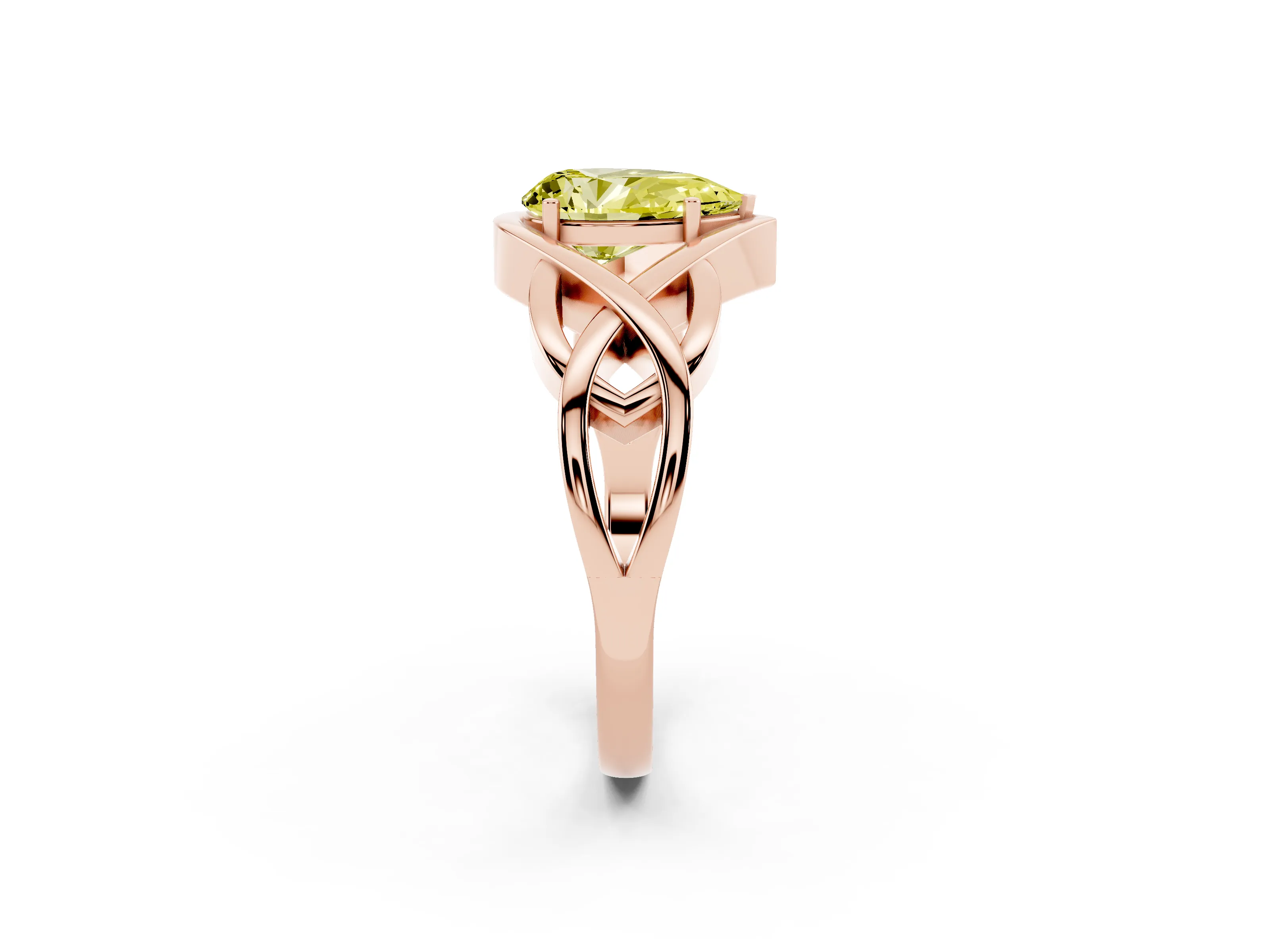 Fancy Yellow Pear Cut Diamond Solitaire Ring Set in Rose gold with Intertwined Band