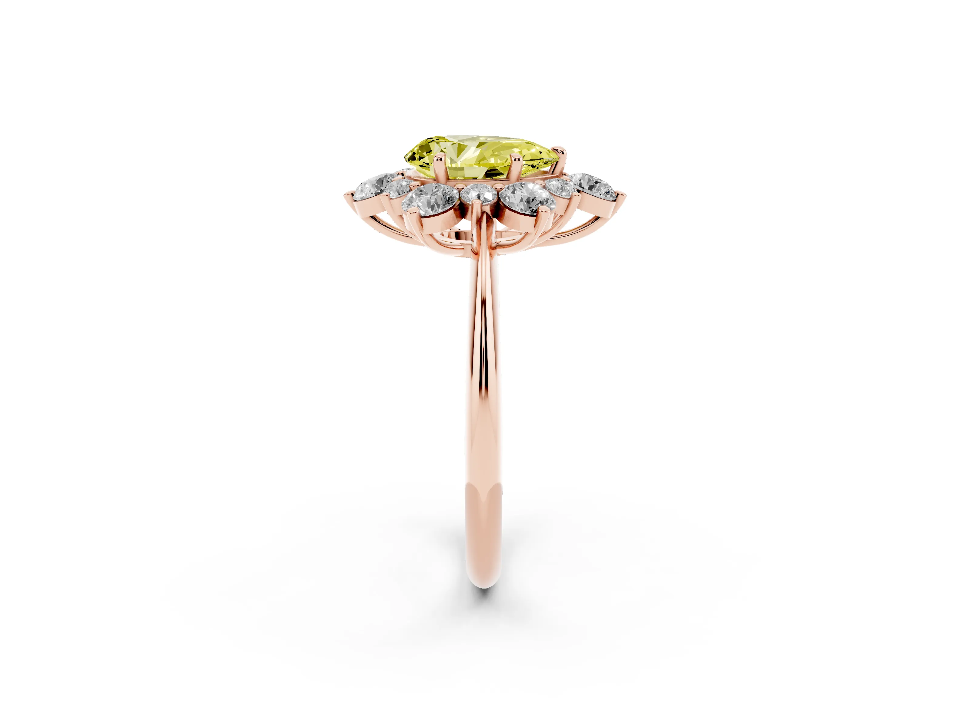 Fancy Yellow Pear Cut Diamond Cluster Halo Ring Set in Rose gold with Solitaire Band and Prong Setting