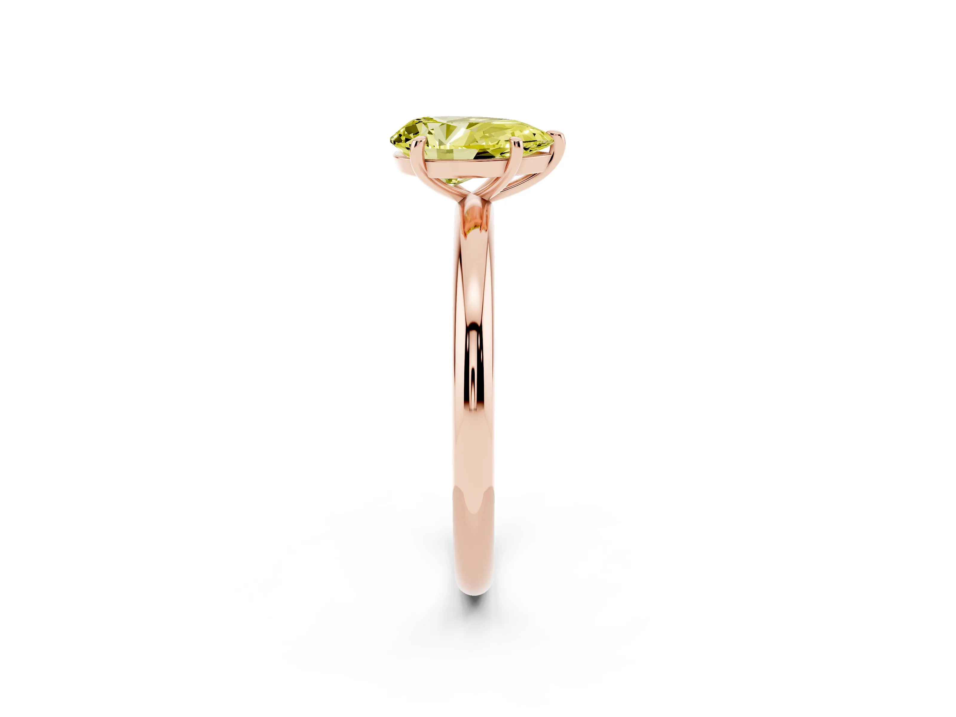 Fancy Yellow Pear Cut Diamond Solitaire Ring Set in Rose gold with Prong Setting on a Polished Plain Band