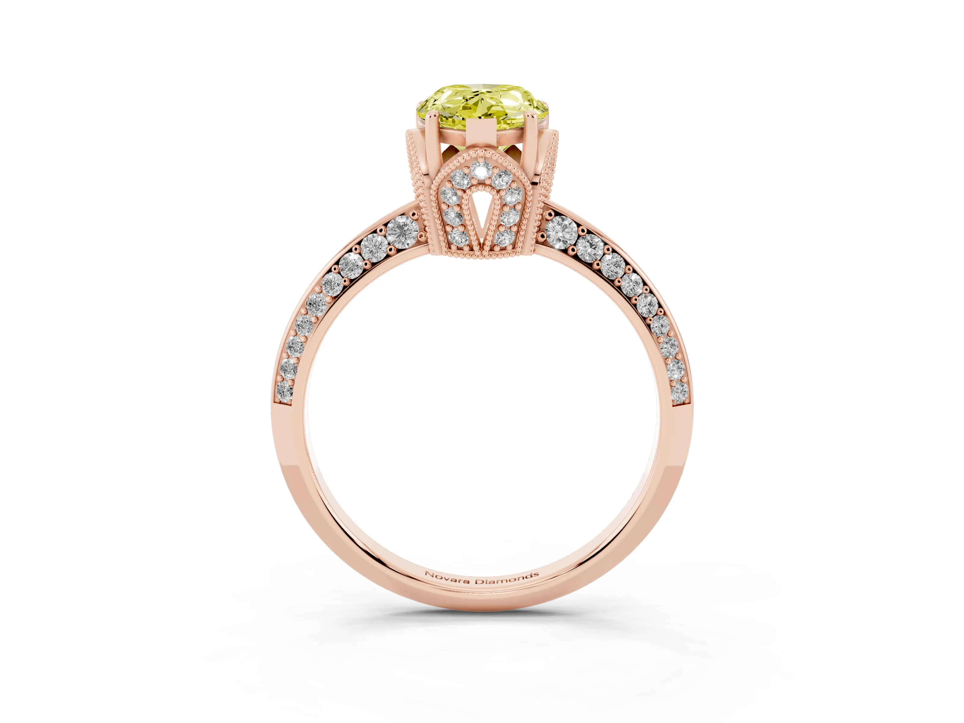 Pear-Shaped Hidden Halo Engagement Ring Setting for a Fancy Yellow Lab-Grown Diamond | Graduated Pavé | Rose Gold