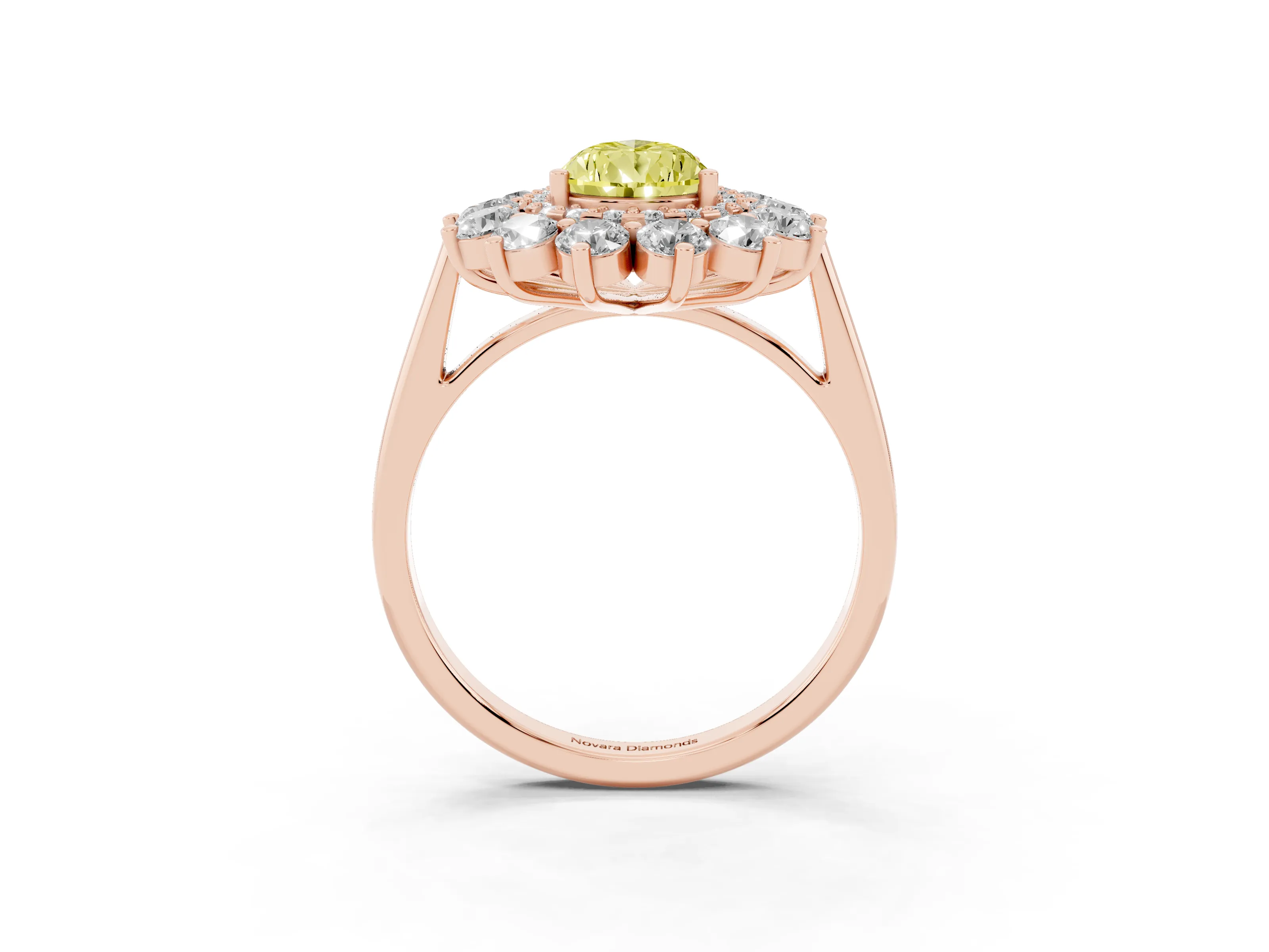 Fancy Yellow Pear Cut Diamond Floral Double Halo Ring Set in Rose gold with Round Petals