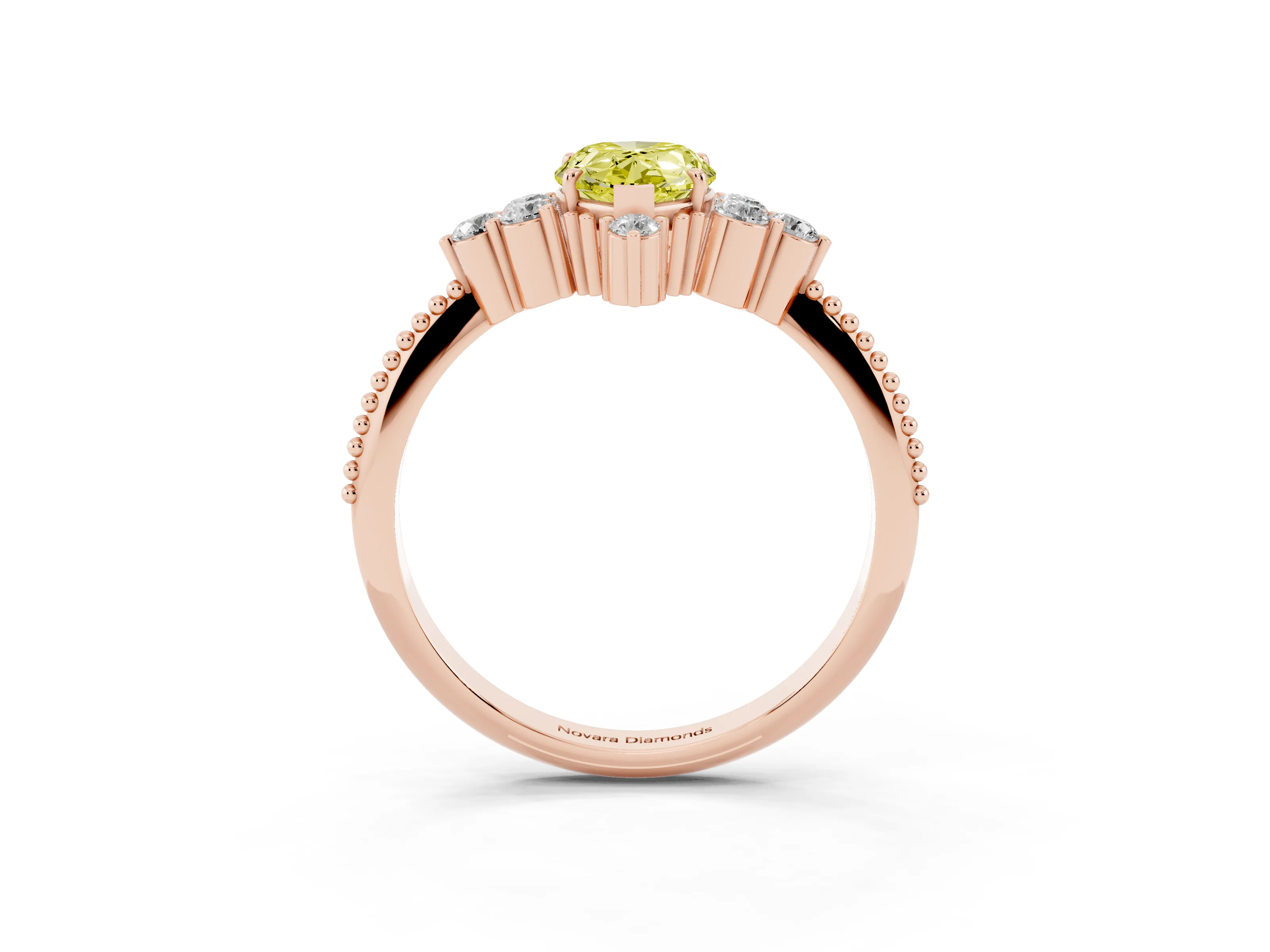 Fancy Yellow Pear Cut Diamond Cluster Ring Set in Rose gold with Beaded Band
