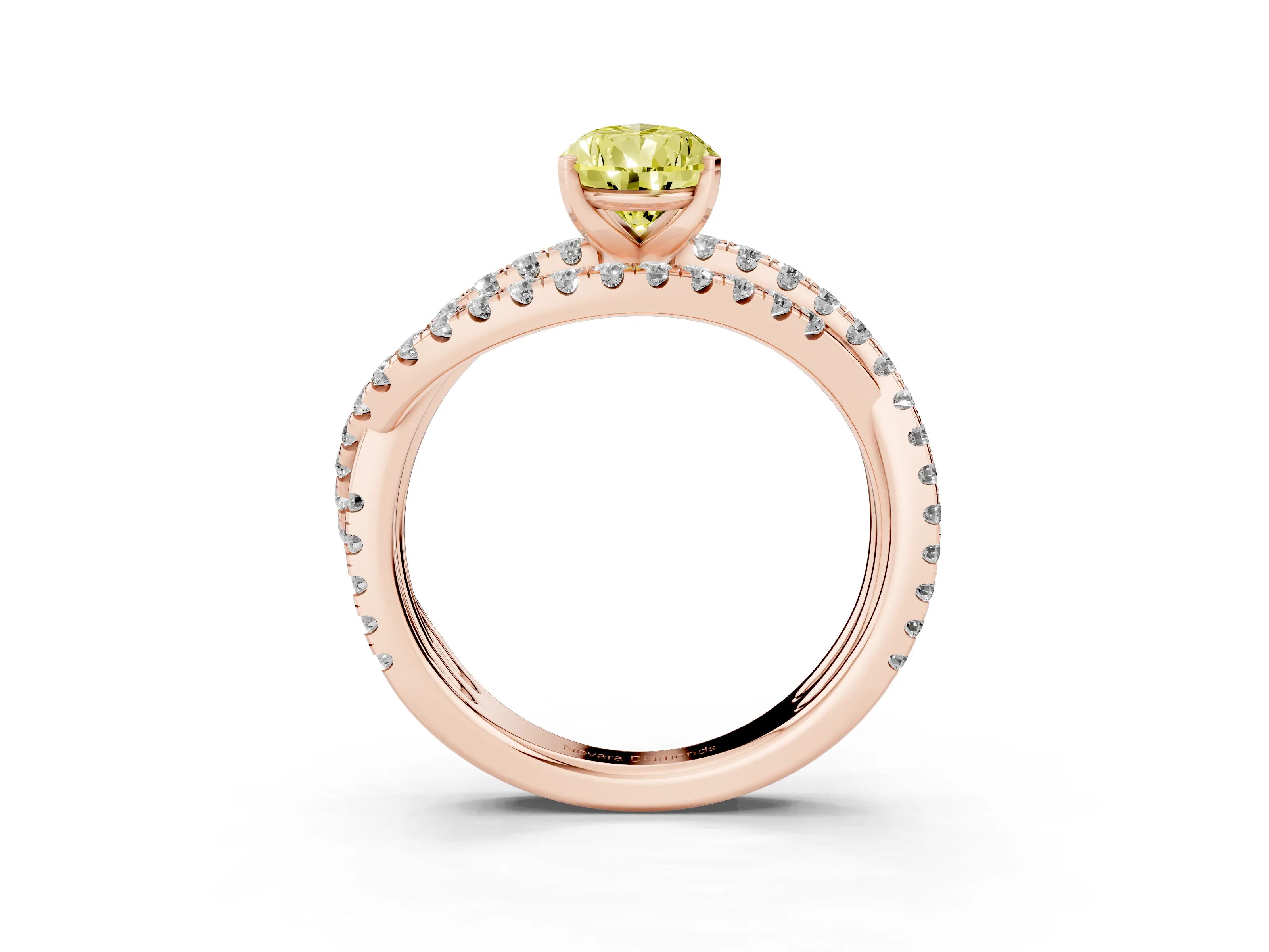 Fancy Yellow Pear Cut Diamond Solitaire Twist Band Ring Set in Rose gold with Pavé Setting and Prong Head