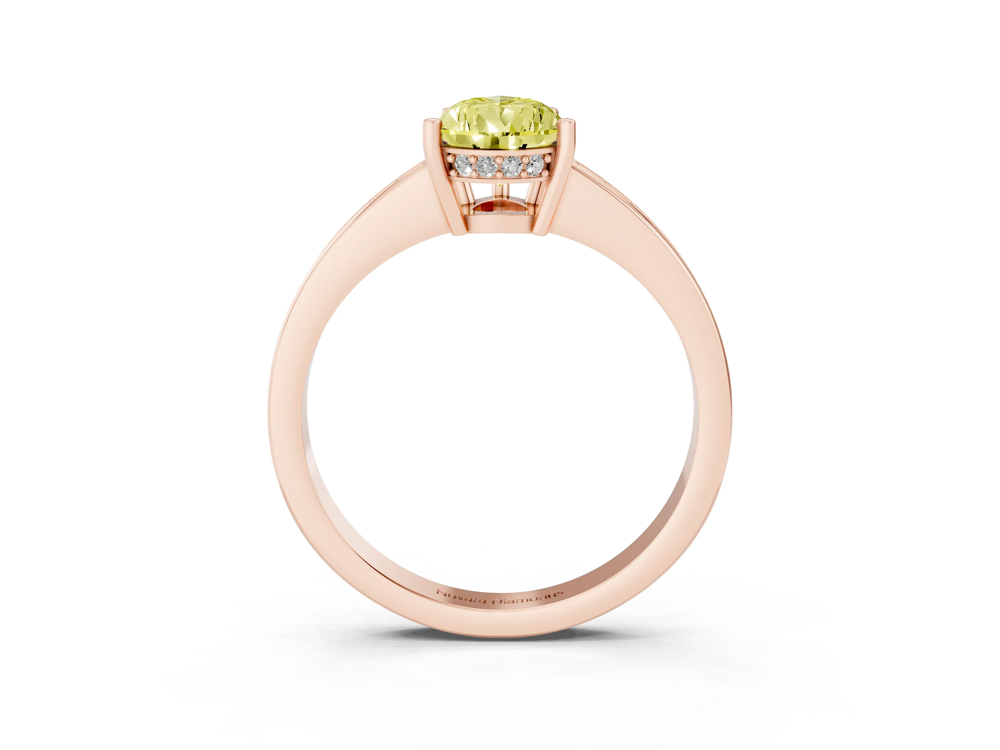 Fancy Yellow Pear Cut Diamond Pavé Band Prong Set Solitaire Ring Set in Rose gold