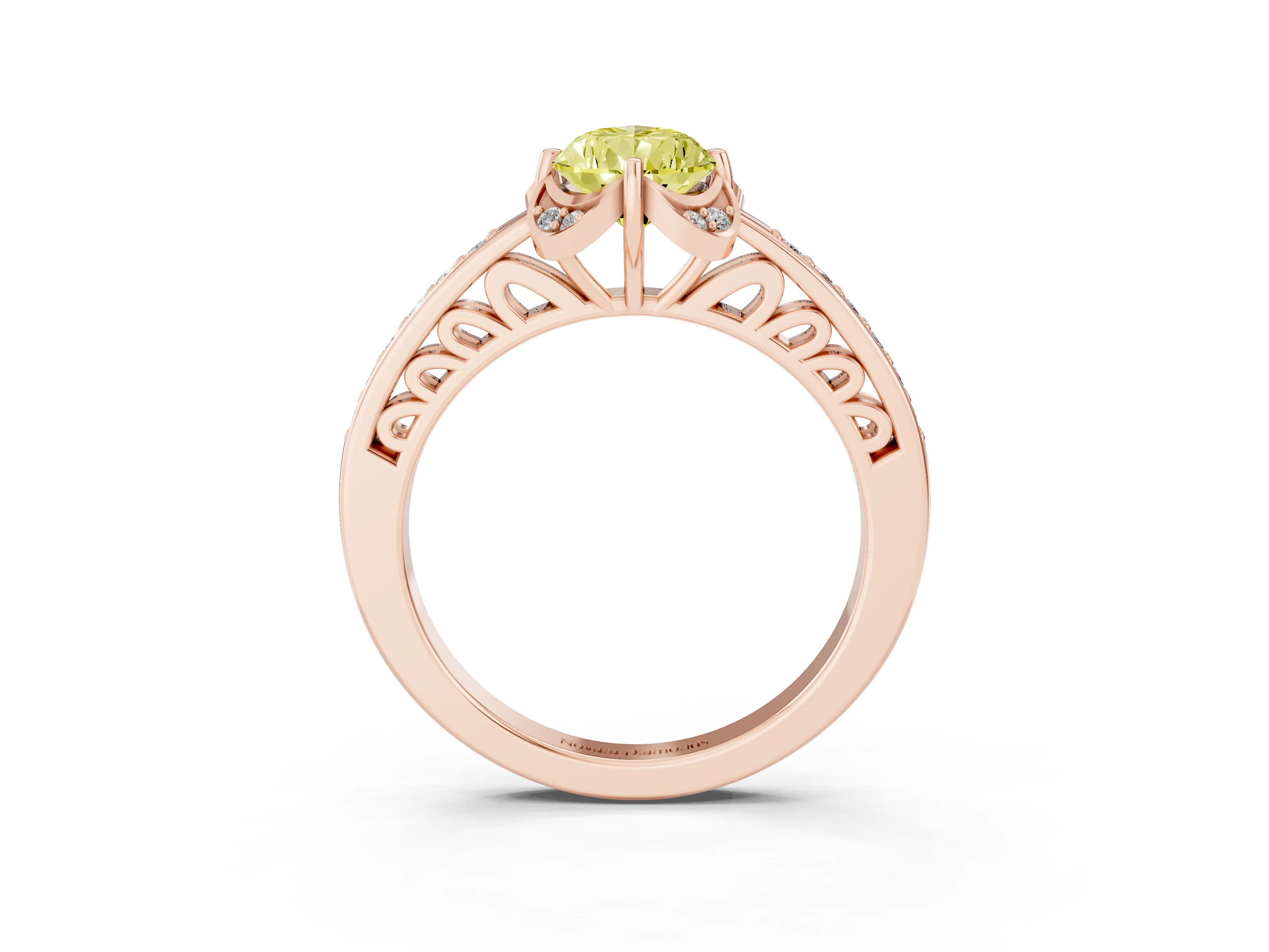 Fancy Yellow Pear Cut Diamond Halo Ring Set in Rose gold with Channel Set Band and Prong Setting