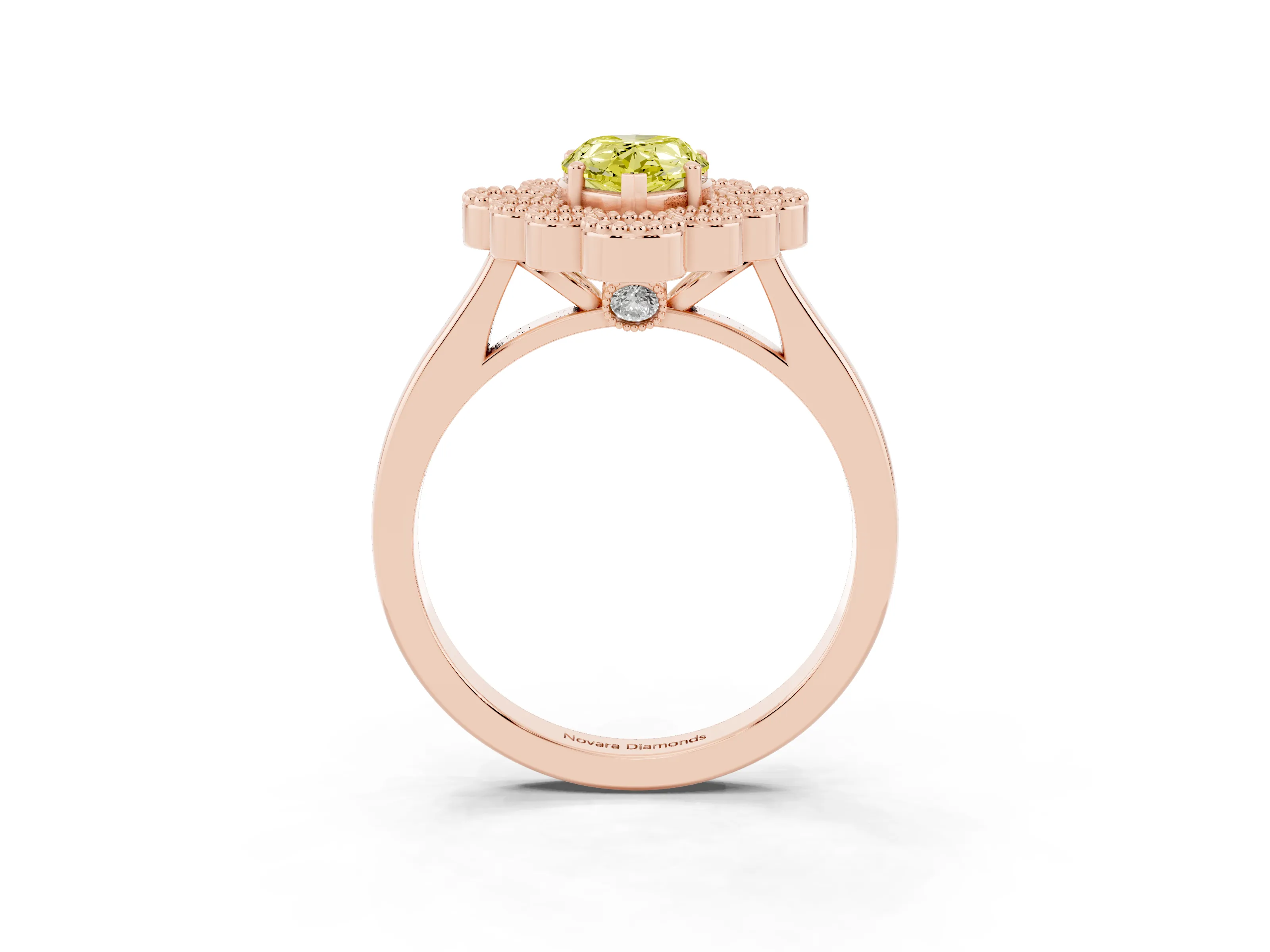 Fancy Yellow Pear Cut Diamond Cluster Halo Ring Set in Rose gold with Milgrain Bezel Accents and Plain Band