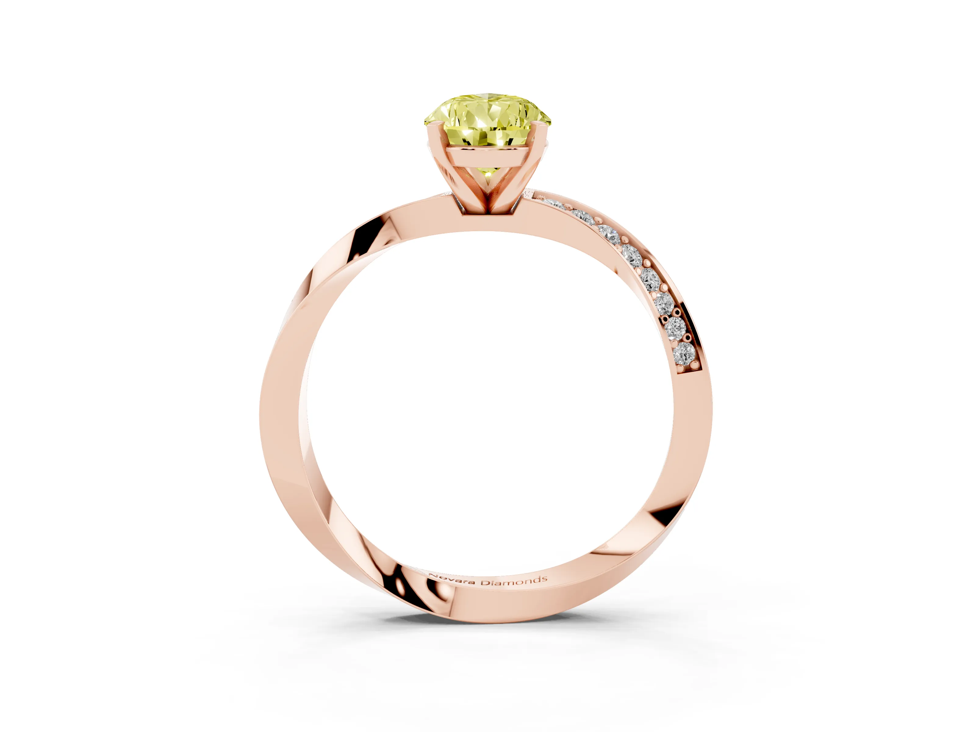 Fancy Yellow Pear Cut Diamond Engagement Ring Set in Rose gold with Side Stone Accents and Prong Setting