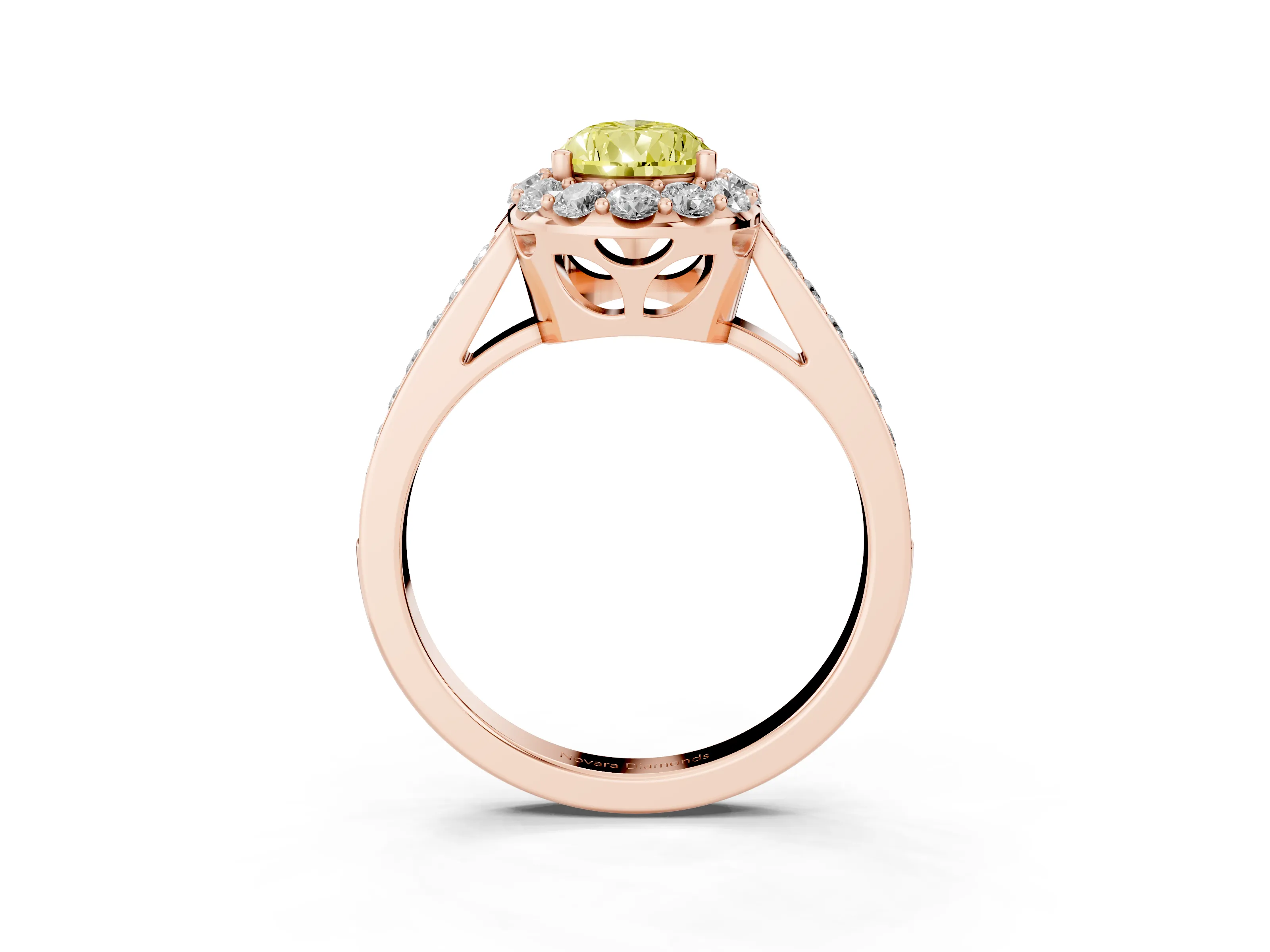 Fancy Yellow Pear Cut Diamond Floral Halo Ring Set in Rose gold with Pavé Band and Prong Setting