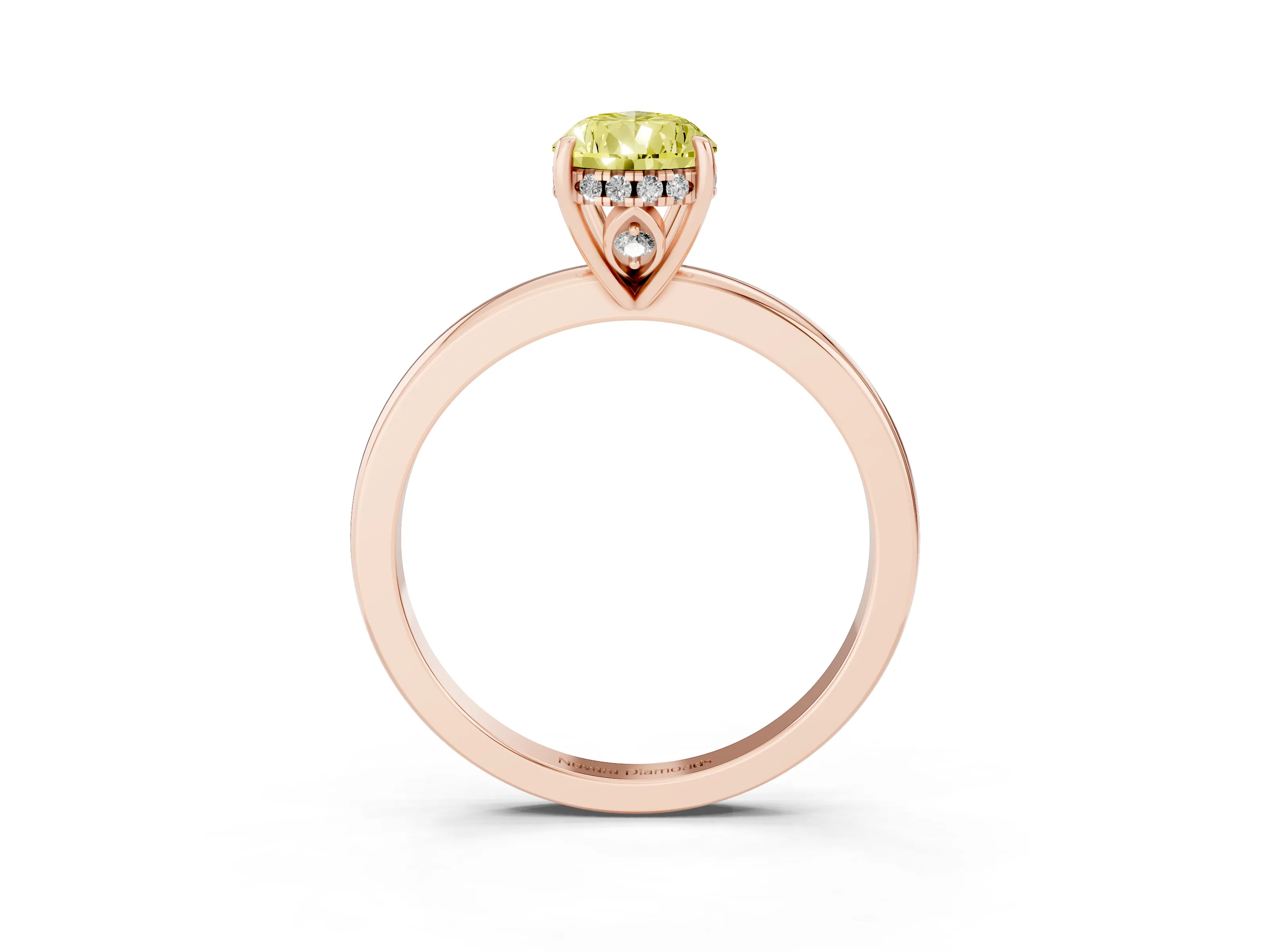 Fancy Yellow Pear Cut Diamond Solitaire Ring Set in Rose gold with Plain Band and Prong Setting