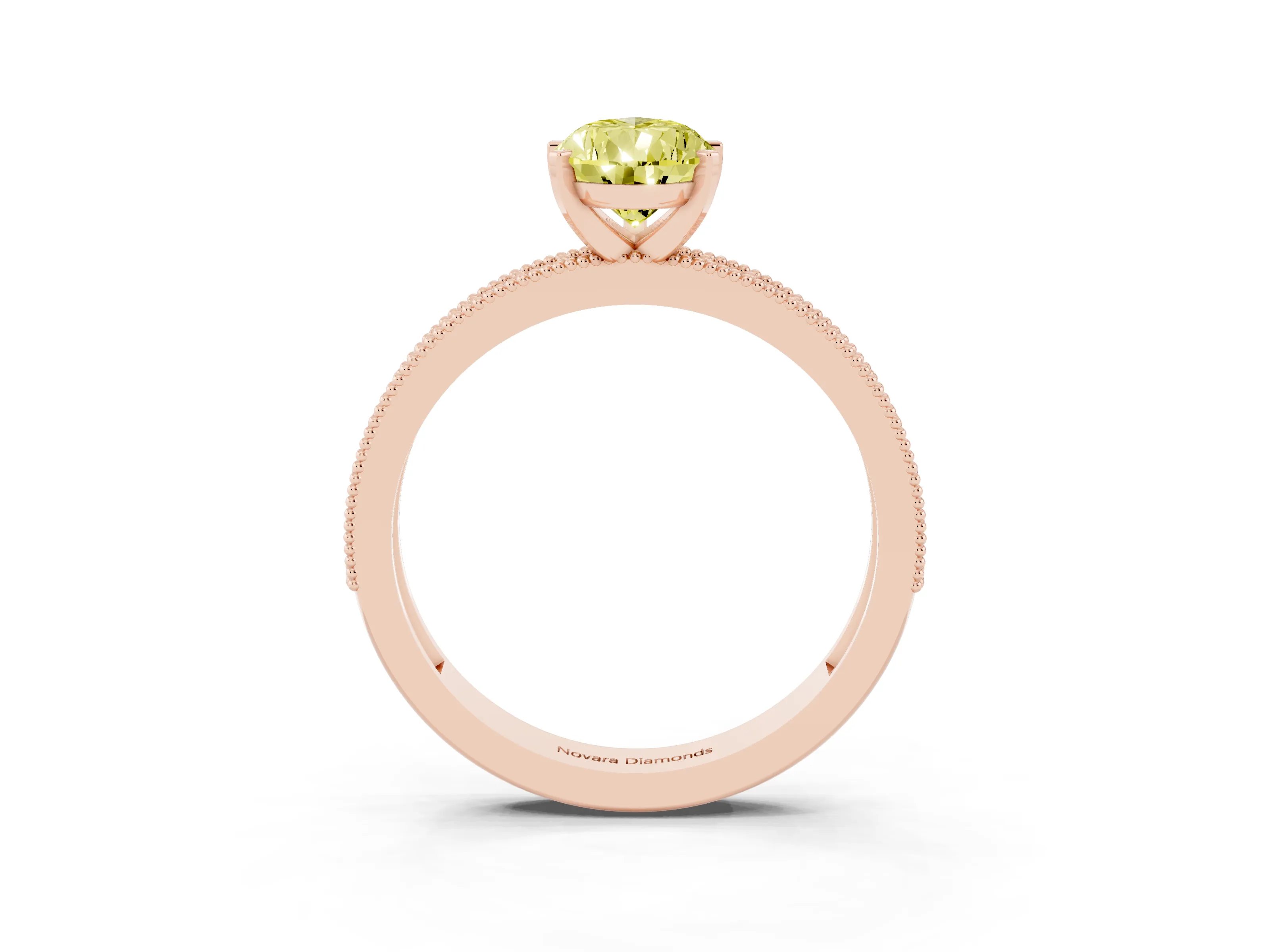 Fancy Yellow Pear Cut Diamond Milgrain Pavé Engagement Ring Set in Rose gold with Prong Setting