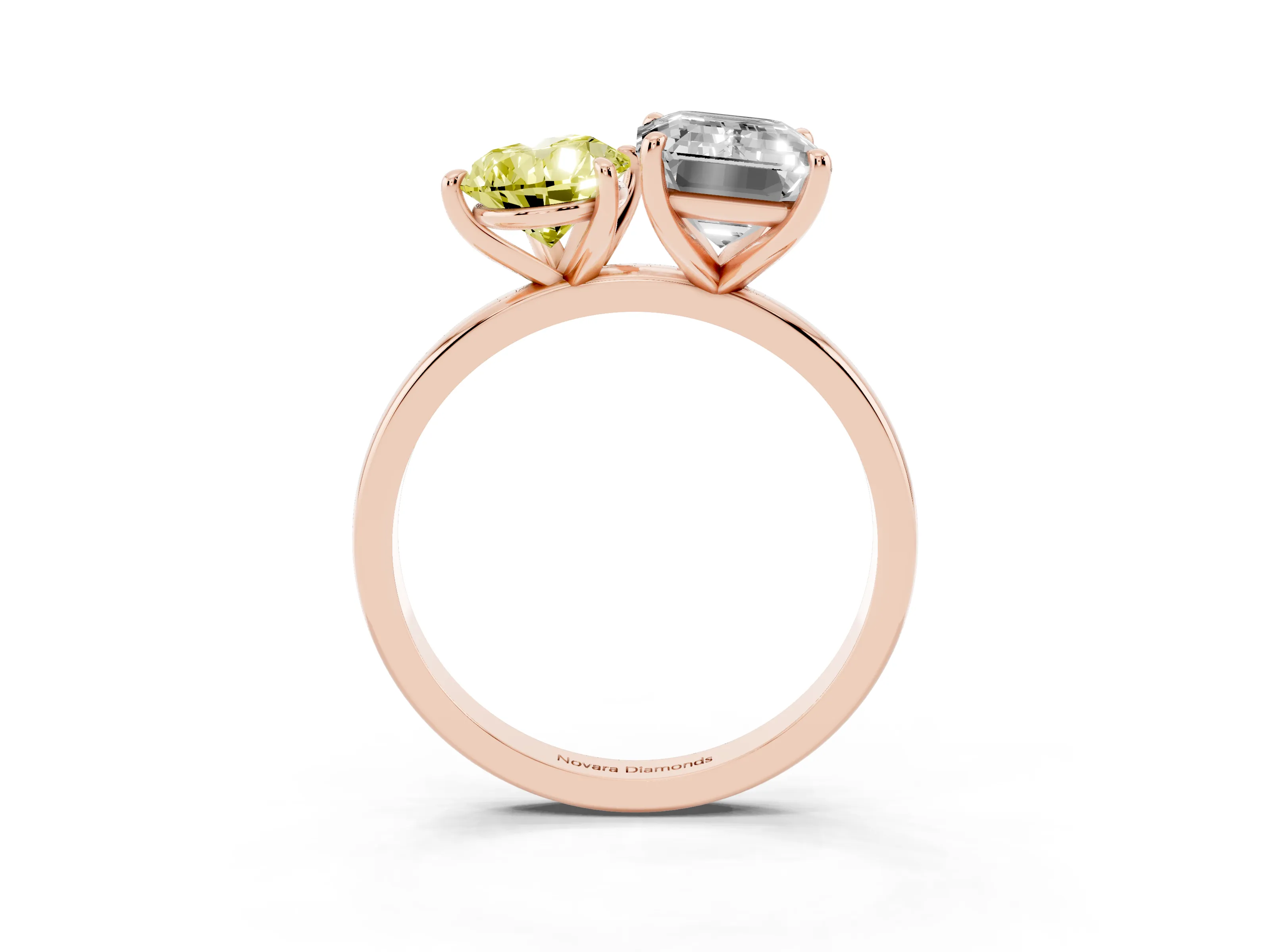 Fancy Yellow Pear Cut and Emerald Cut Toi Moi Ring Set in Rose gold with Prong Setting