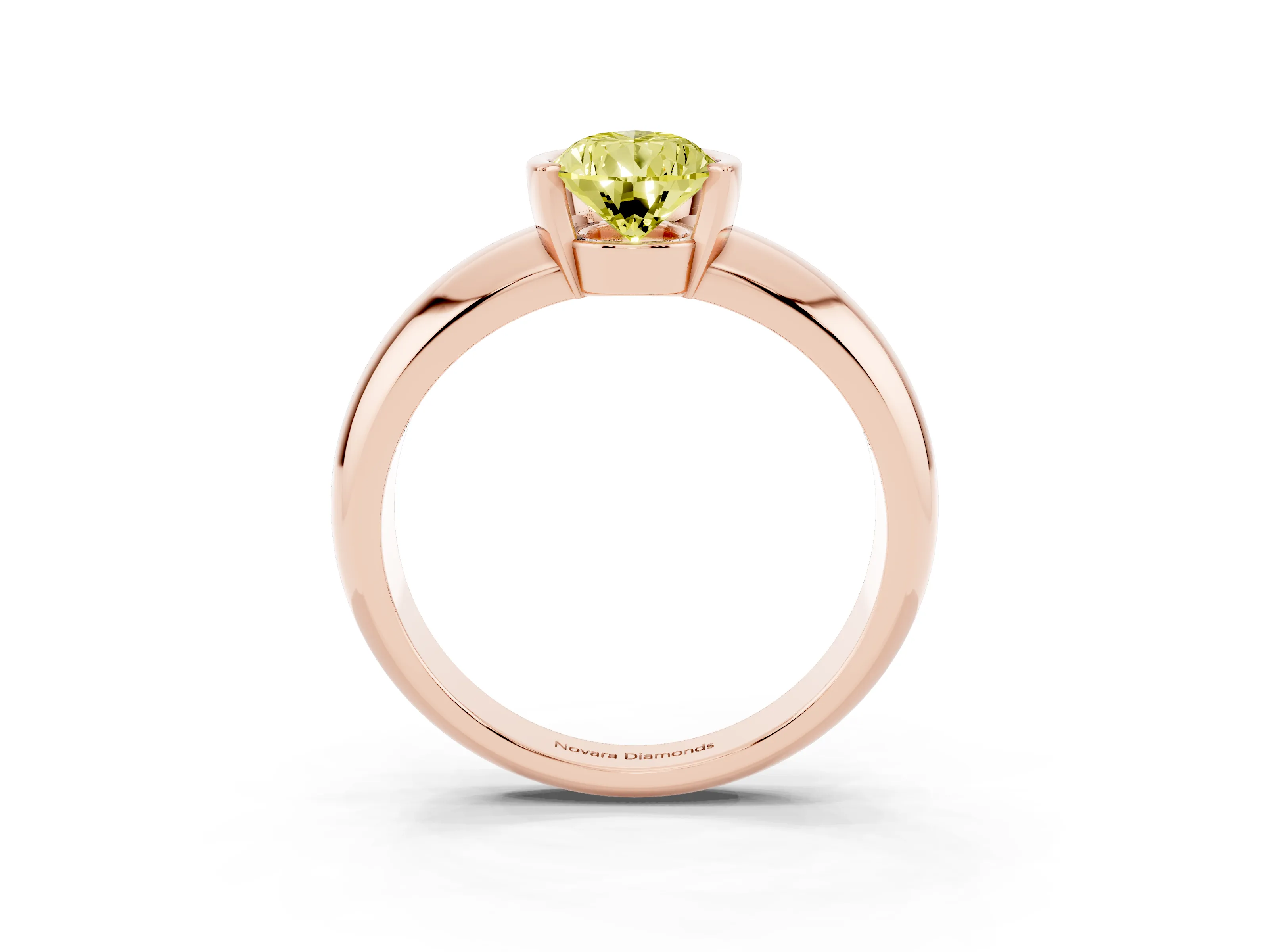 Fancy Yellow Pear Cut Diamond Solitaire Tension Set Ring Set in Rose gold with Wide Band