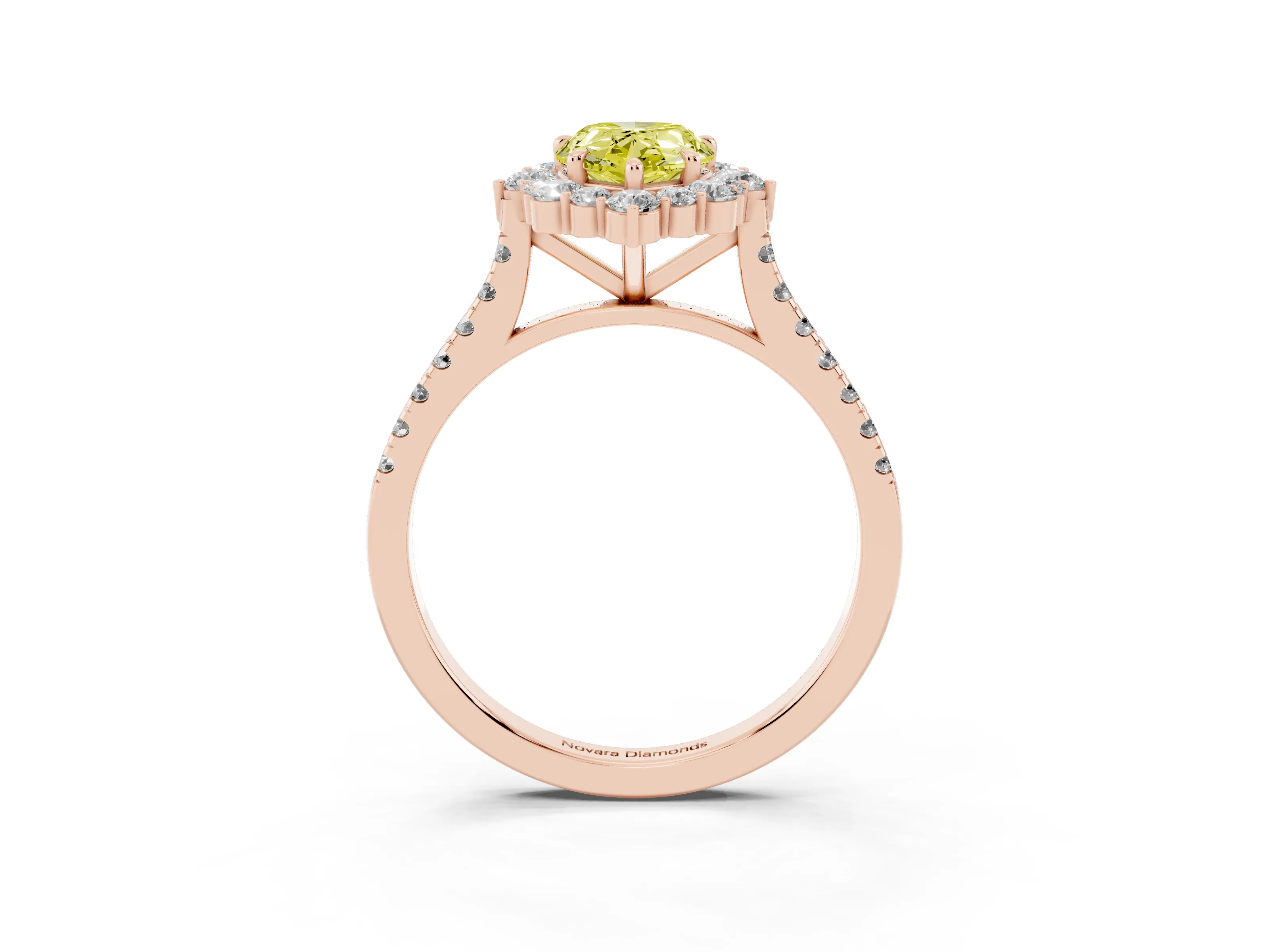 Fancy Yellow Pear Cut Diamond Halo Ring Set in Rose gold with Pavé Band and Prong Setting