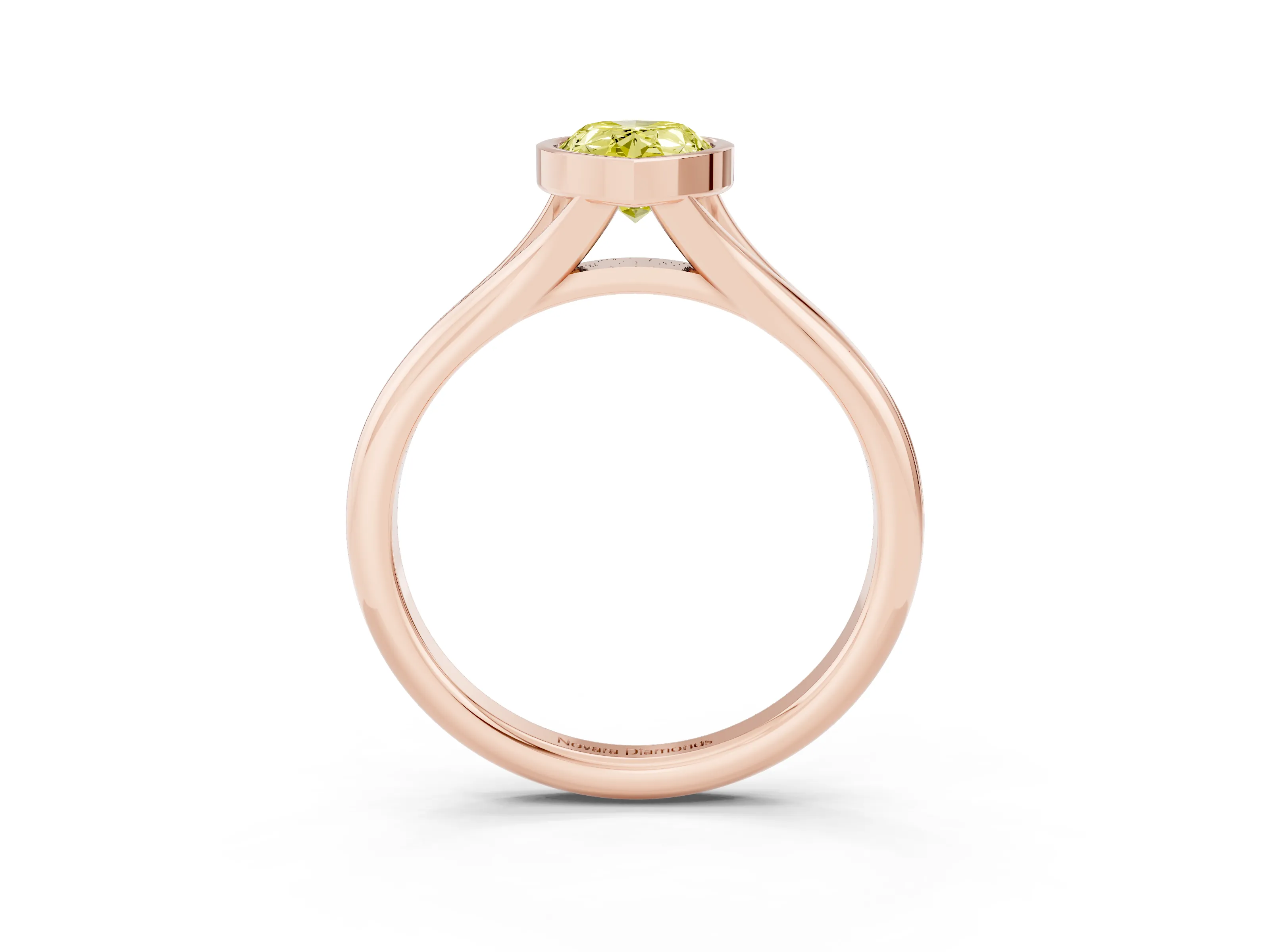 Fancy Yellow Bezel Set Pear Cut Diamond Solitaire Ring Set in Rose gold with Smooth Band