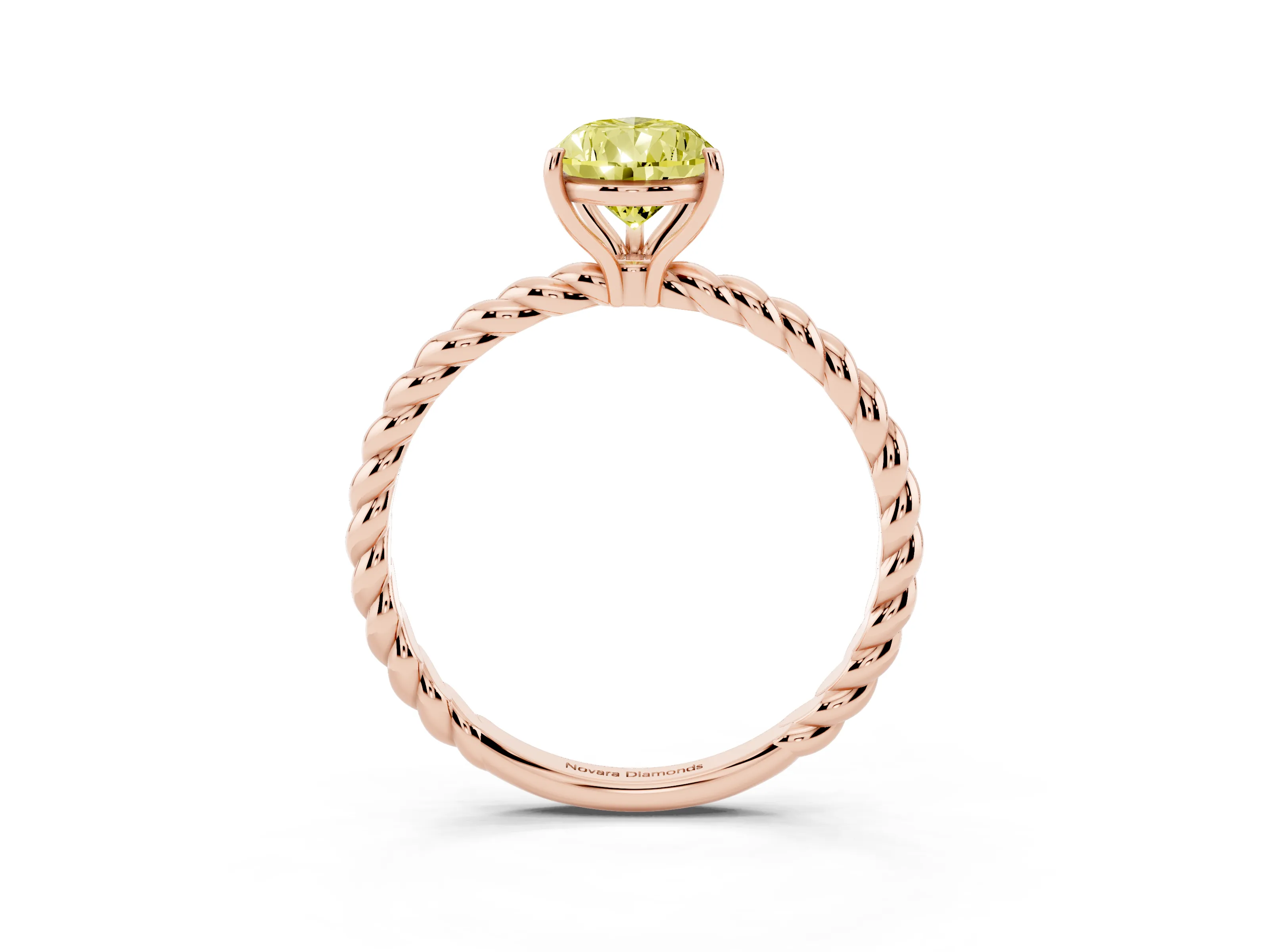 Fancy Yellow Pear Cut Diamond Solitaire Ring Set in Rose gold with Twist Band and Prong Setting