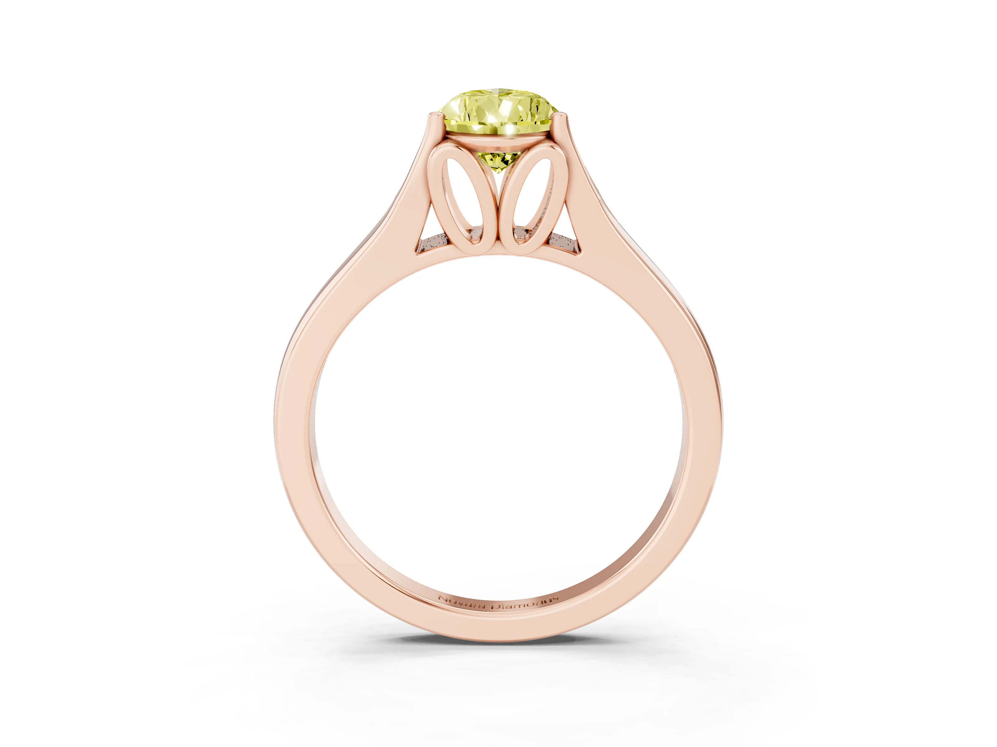 Fancy Yellow Pear Cut Diamond Solitaire Ring Set in Rose gold with Arched Cathedral Band and Prong Setting