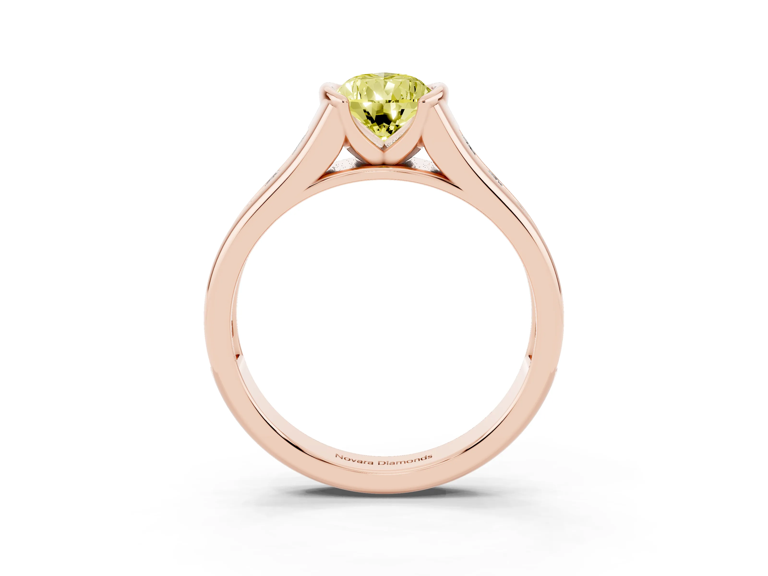 Fancy Yellow Pear Cut Diamond Bezel-Set Solitaire Ring Set in Rose gold with Channel-Set Band