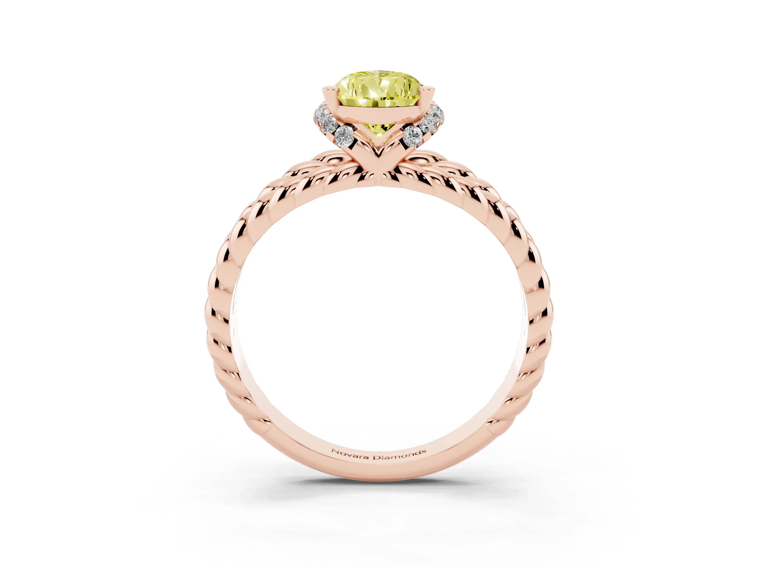 Fancy Yellow Pear Cut Diamond Halo Ring Set in Rose gold with Twisted Band and Prong Setting