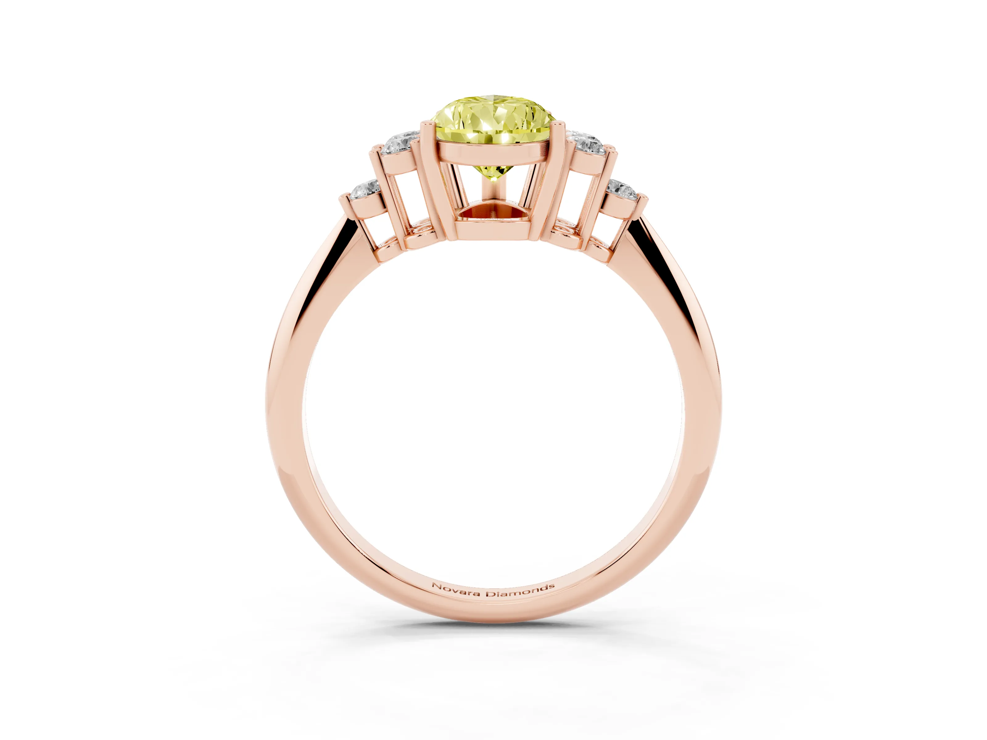 Fancy Yellow Pear Cut Diamond Cluster Ring Set in Rose gold with Plain Band and Prong Setting