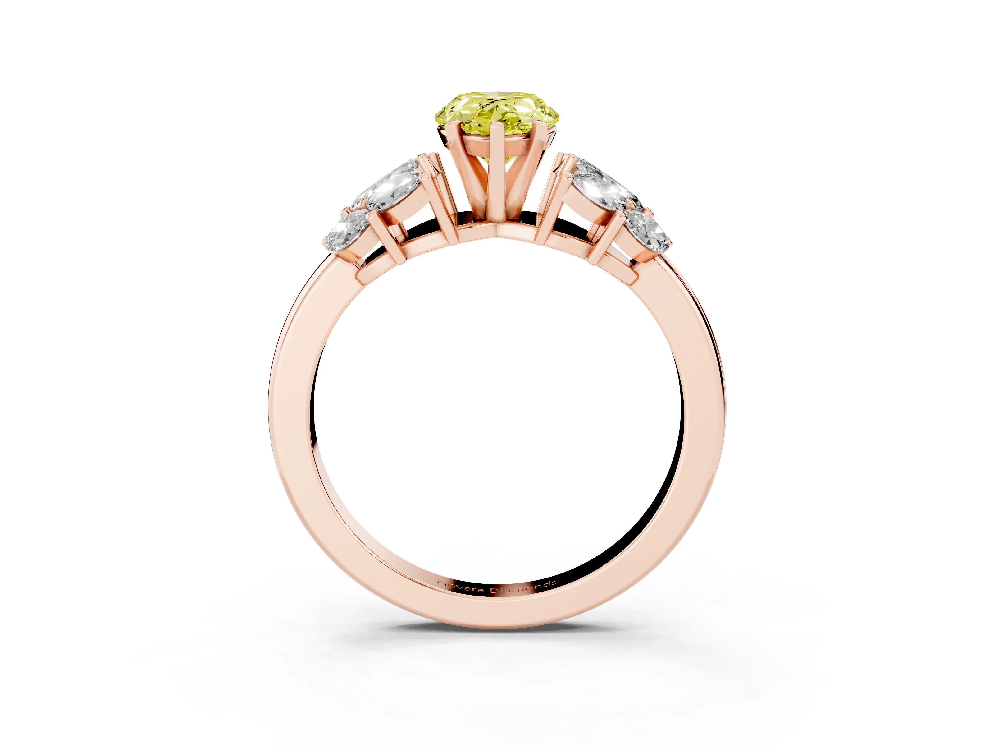 Fancy Yellow Pear Cut Diamond Cluster Leaf Design Ring Set in Rose gold with Prong Setting