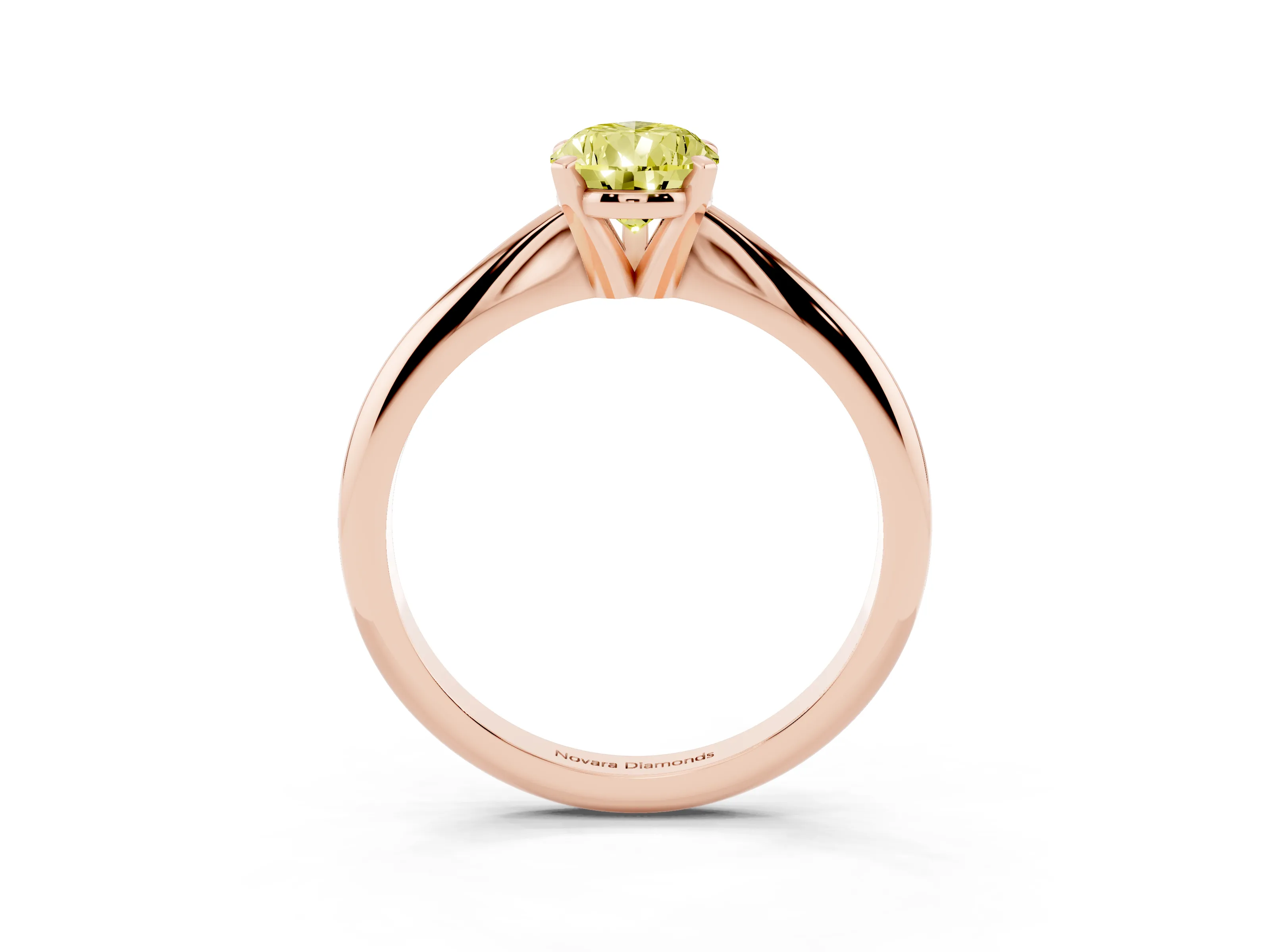 Fancy Yellow Pear Cut Diamond Solitaire Ring Set in Rose gold with Prong Setting on a Plain Round Band