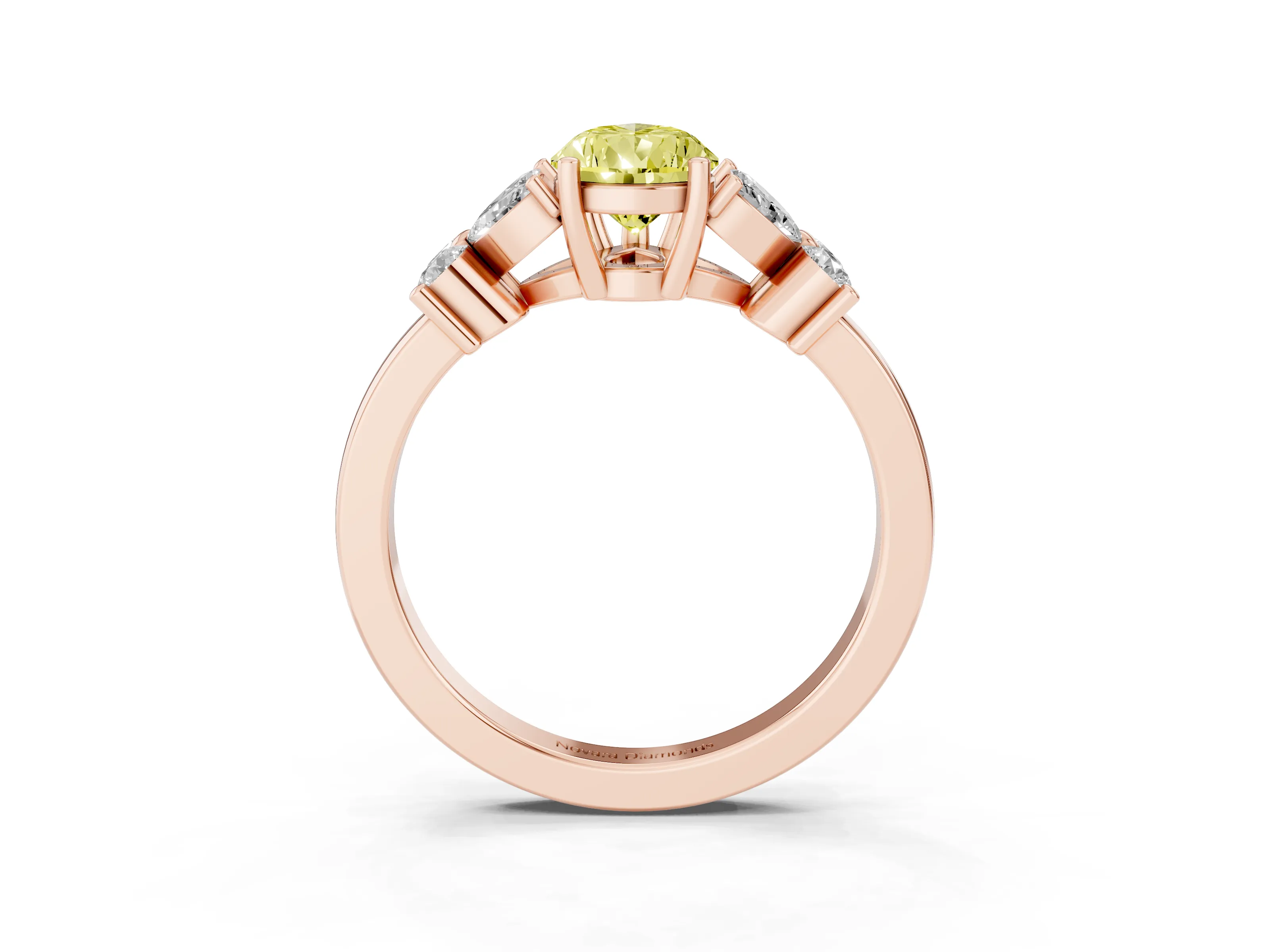 Fancy Yellow Pear Cut Diamond Floral Cluster Ring Set in Rose gold with Marquise Petals and Prong Setting