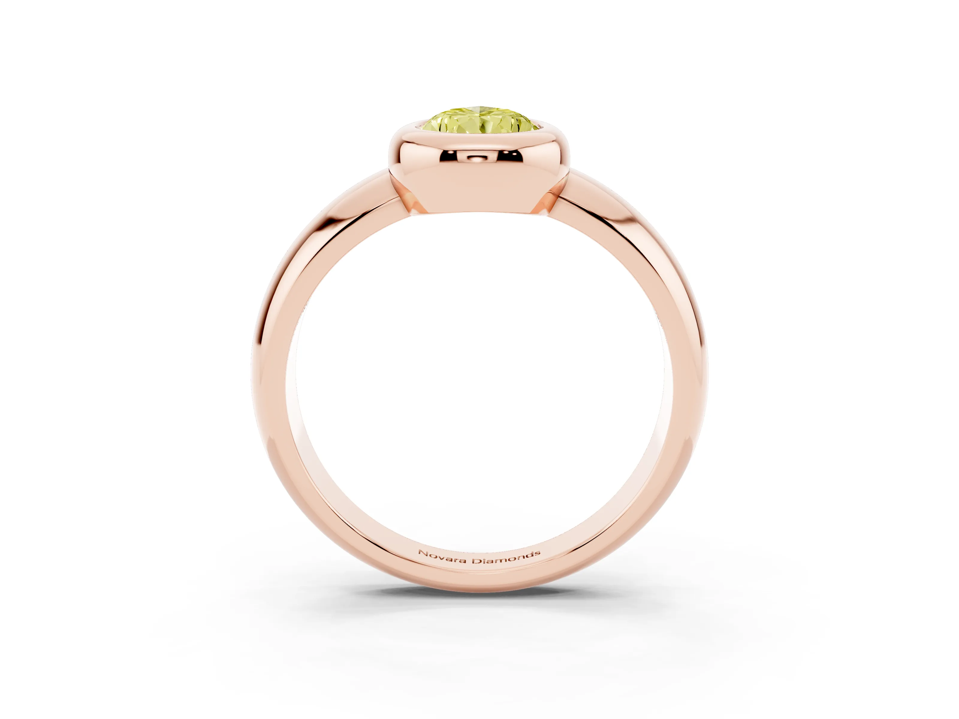Fancy Yellow Bezel Set Pear Cut Diamond Solitaire Ring Set in Rose gold with Wide Band