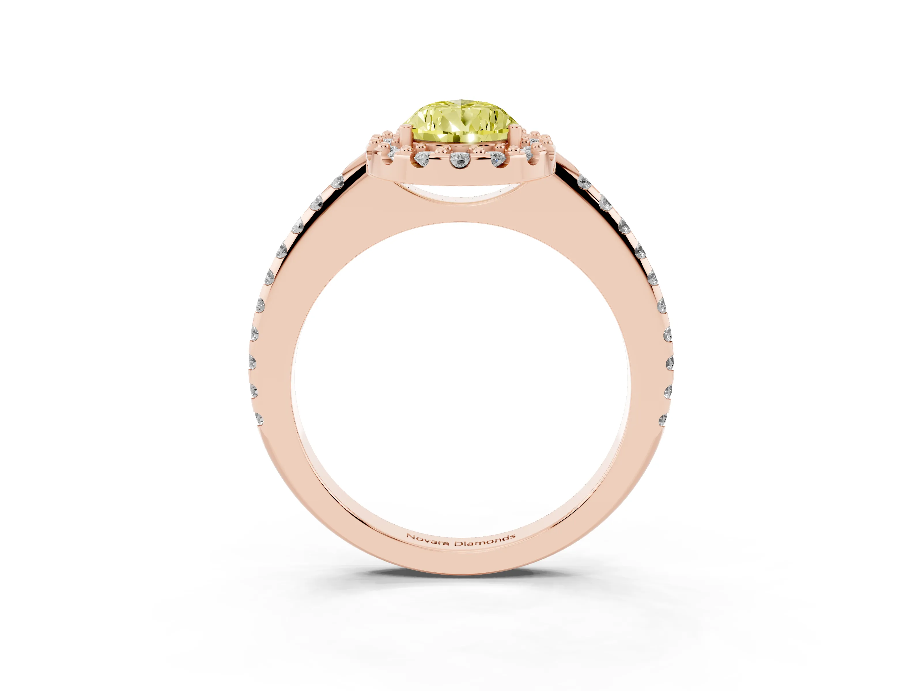 Fancy Yellow Pear Cut Diamond Pavé Halo Ring Set in Rose gold with Prong Setting