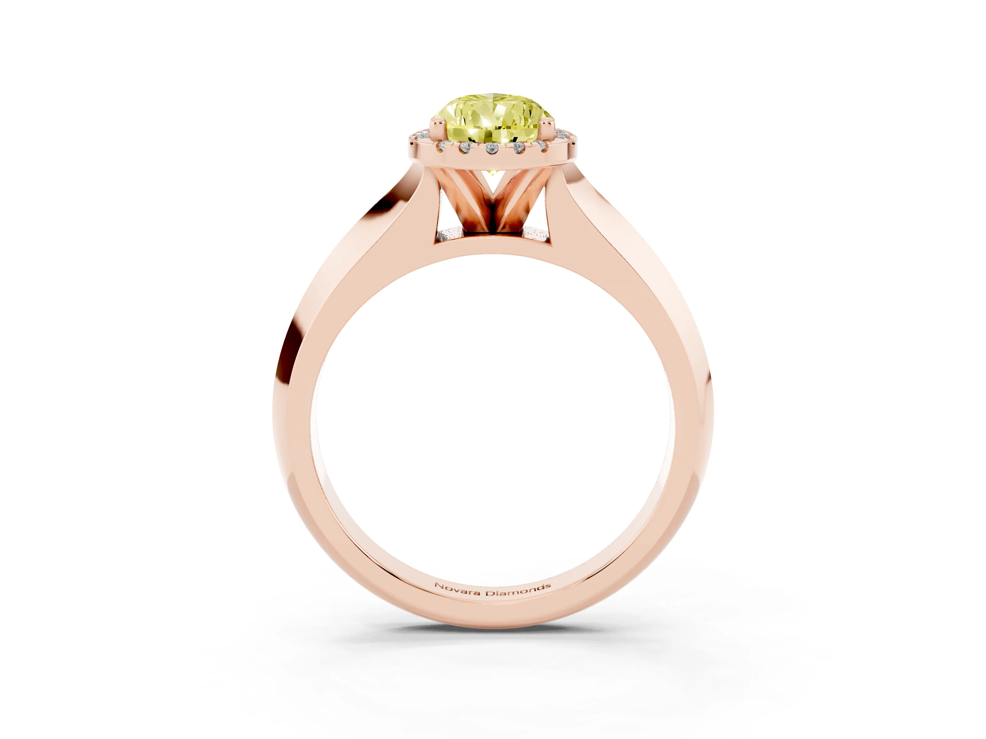 Fancy Yellow Pear Cut Diamond Halo Ring Set in Rose gold with Cathedral Band and Prong Setting