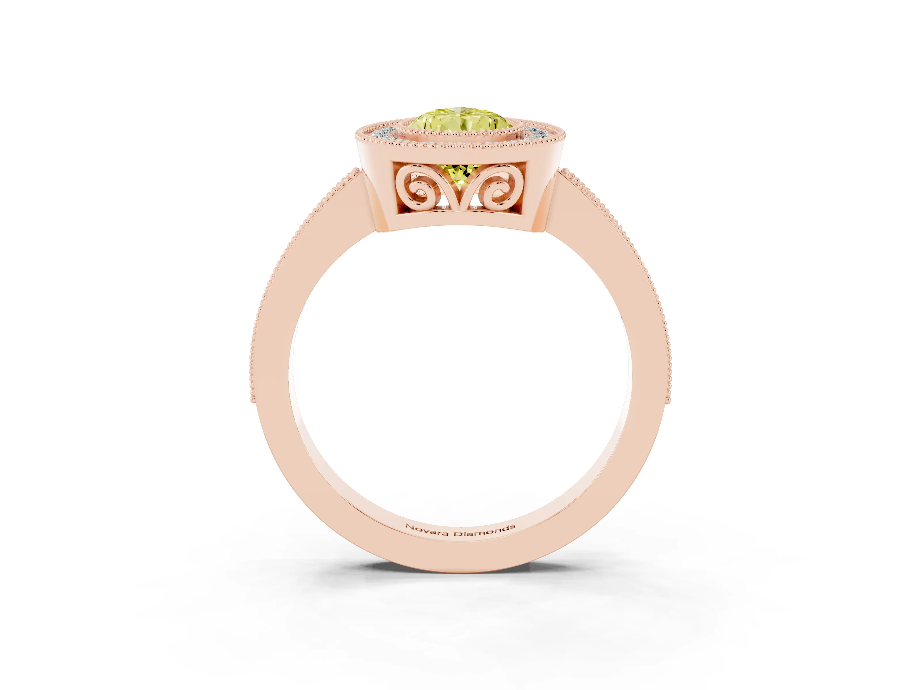Fancy Yellow Pear Cut Diamond Halo Ring Set in Rose gold with Pavé Band and Milgrain-Edged Prongs