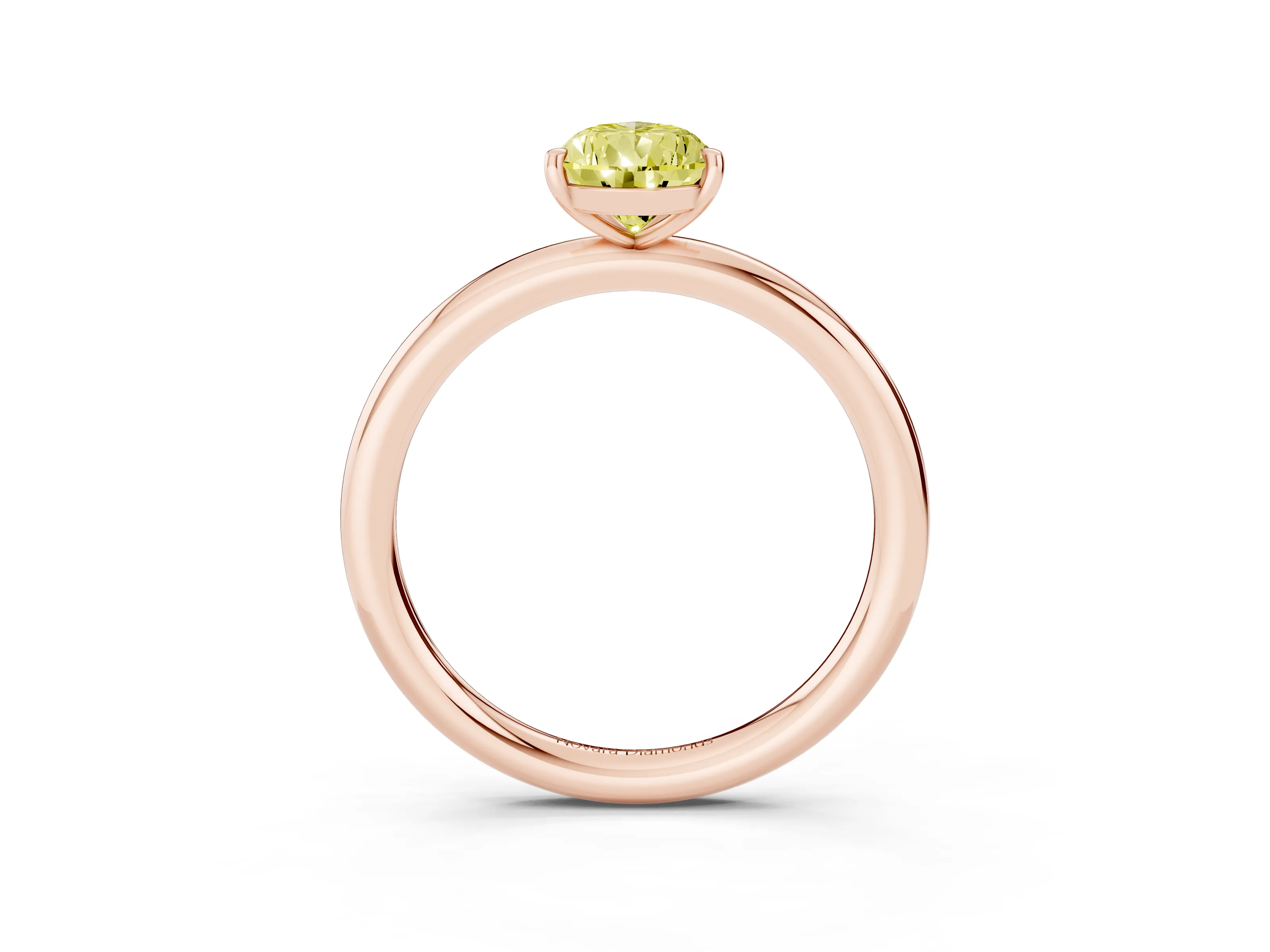 Fancy Yellow Pear Cut Diamond Solitaire Ring Set in Rose gold with Prong Setting on a Polished Plain Band
