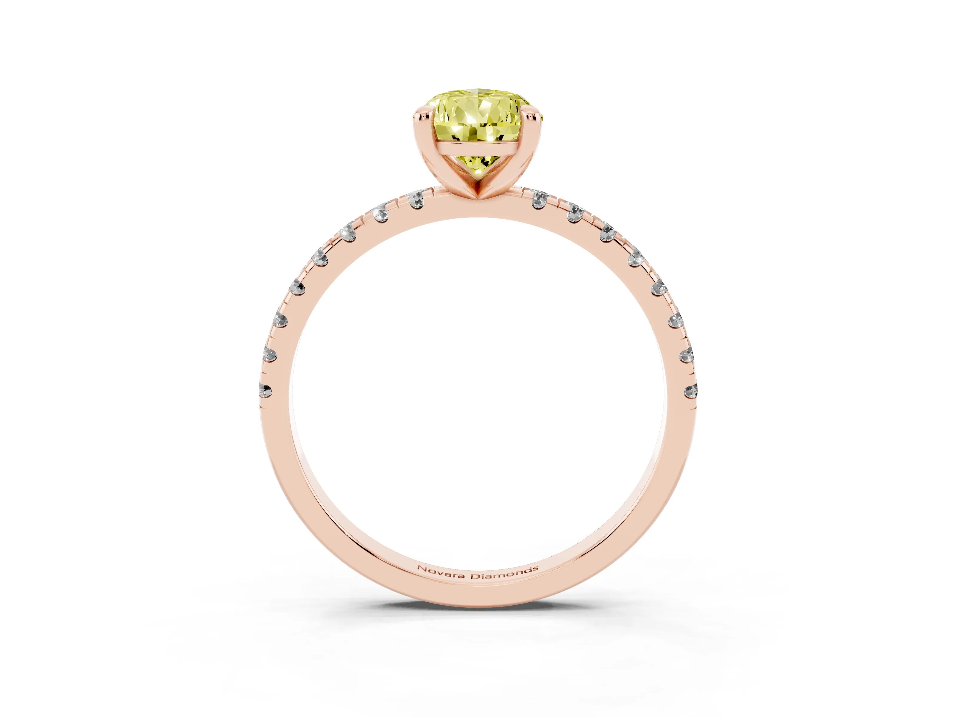 Fancy Yellow Pear Cut Diamond Brilliant Solitaire Ring Set in Rose gold with Pavé Band and Prong Setting
