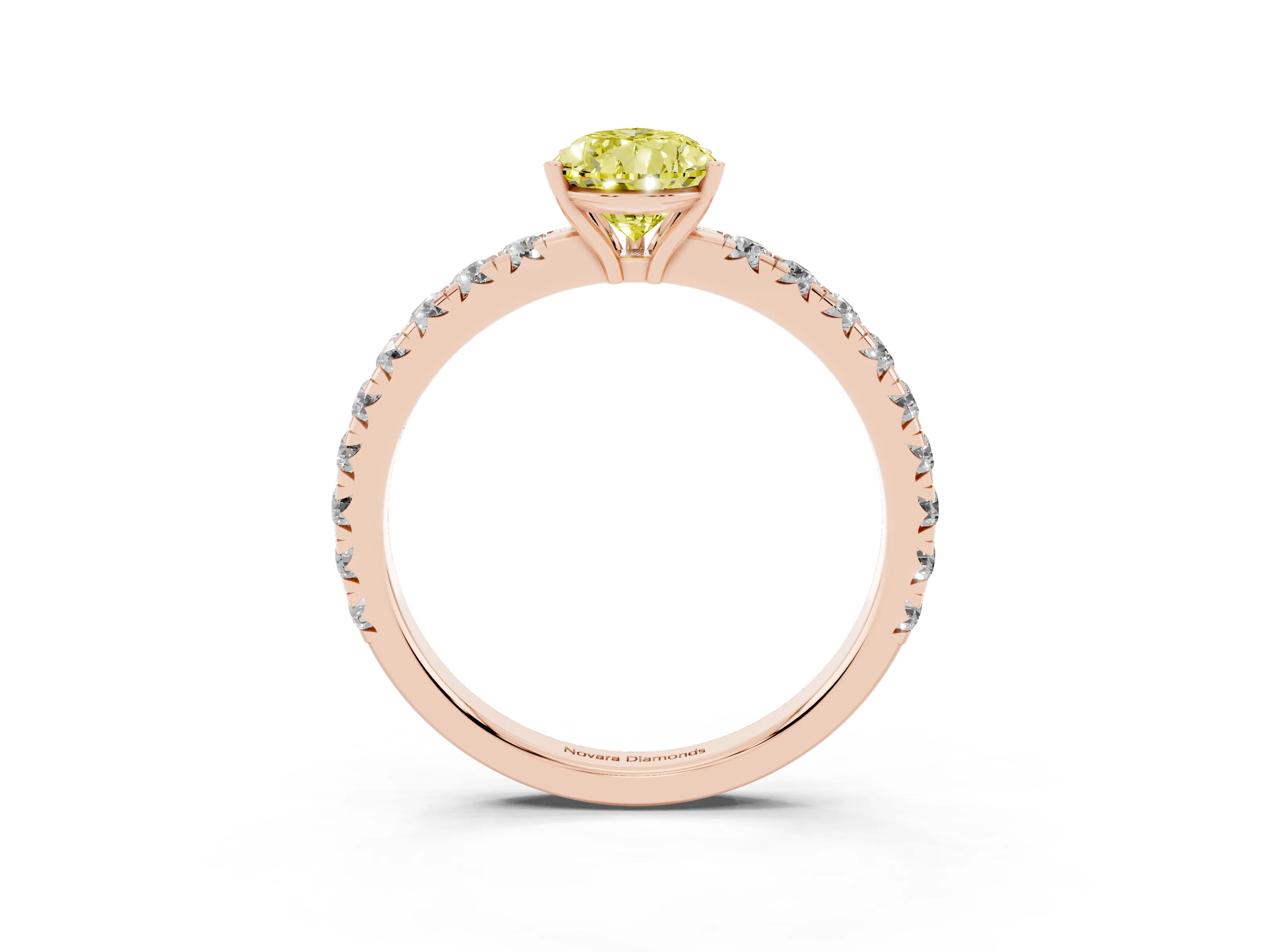 Fancy Yellow Pear Cut Diamond Pavé Solitaire Engagement Ring Set in Rose gold with Prong Setting