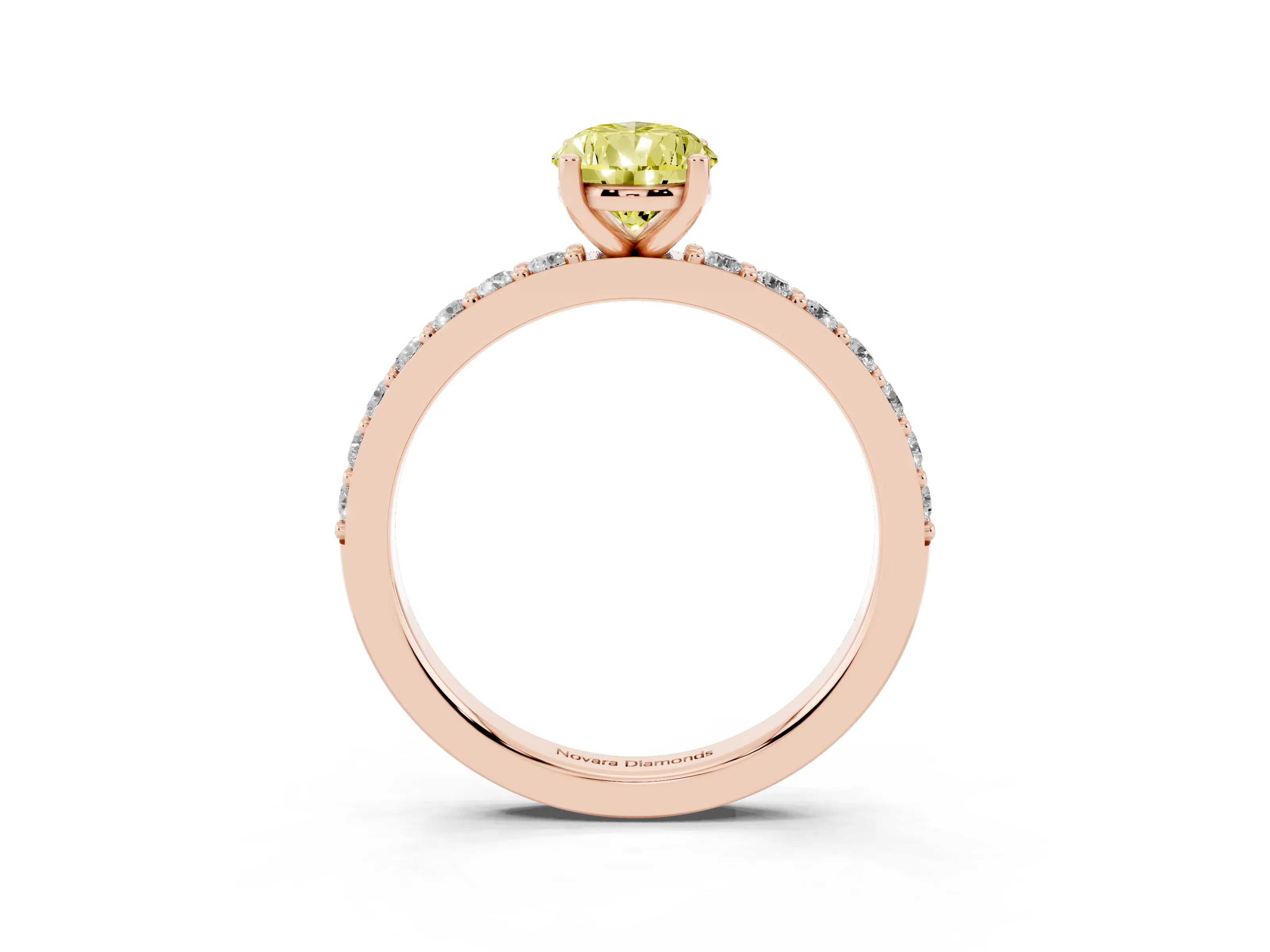 Fancy Yellow Pear Cut Diamond Solitaire Set in Rose gold with Round Pavé Band and Prong Setting