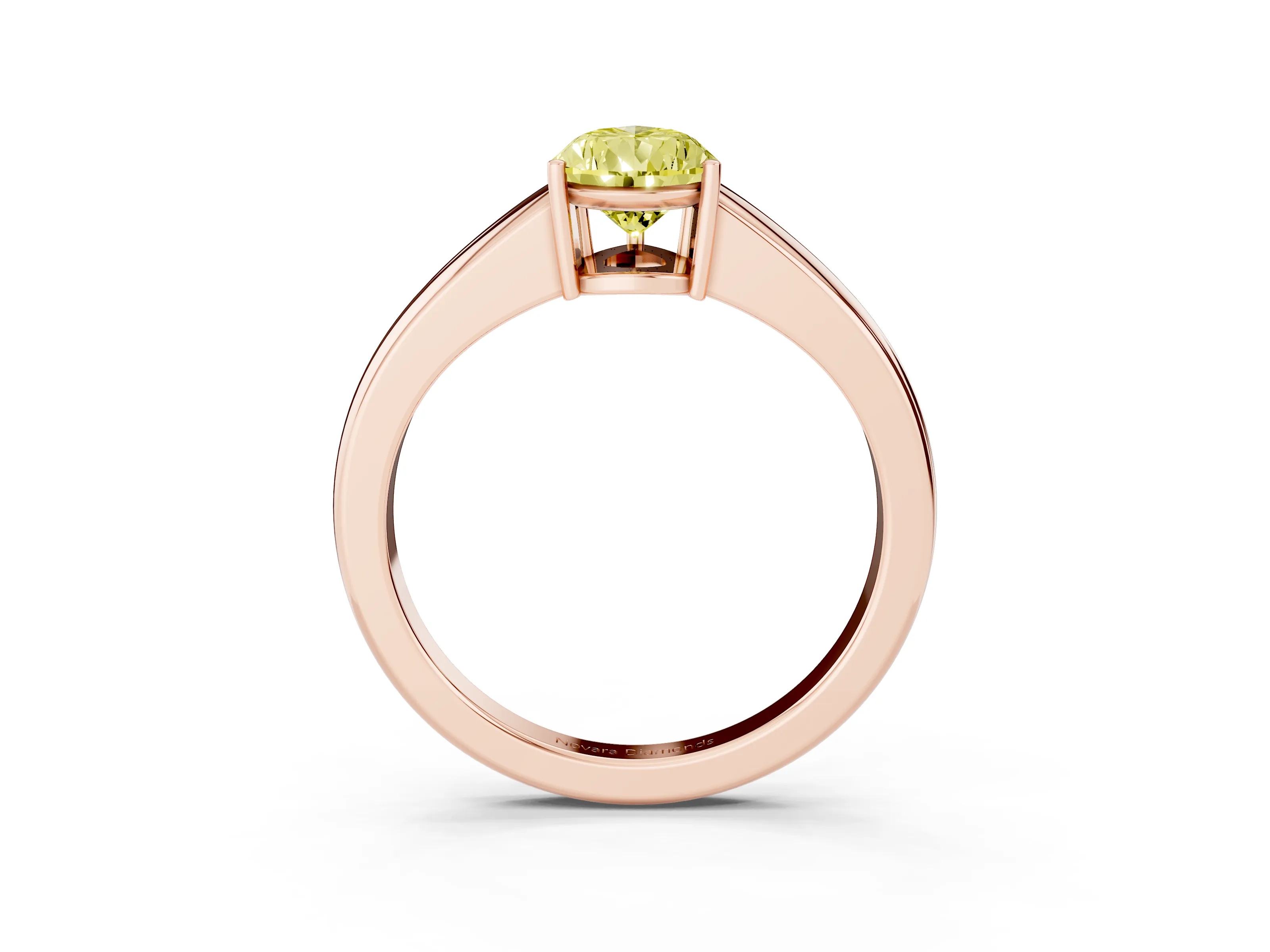 Fancy Yellow Pear Cut Diamond Solitaire Ring Set in Rose gold with Tapered Band and Prong Setting