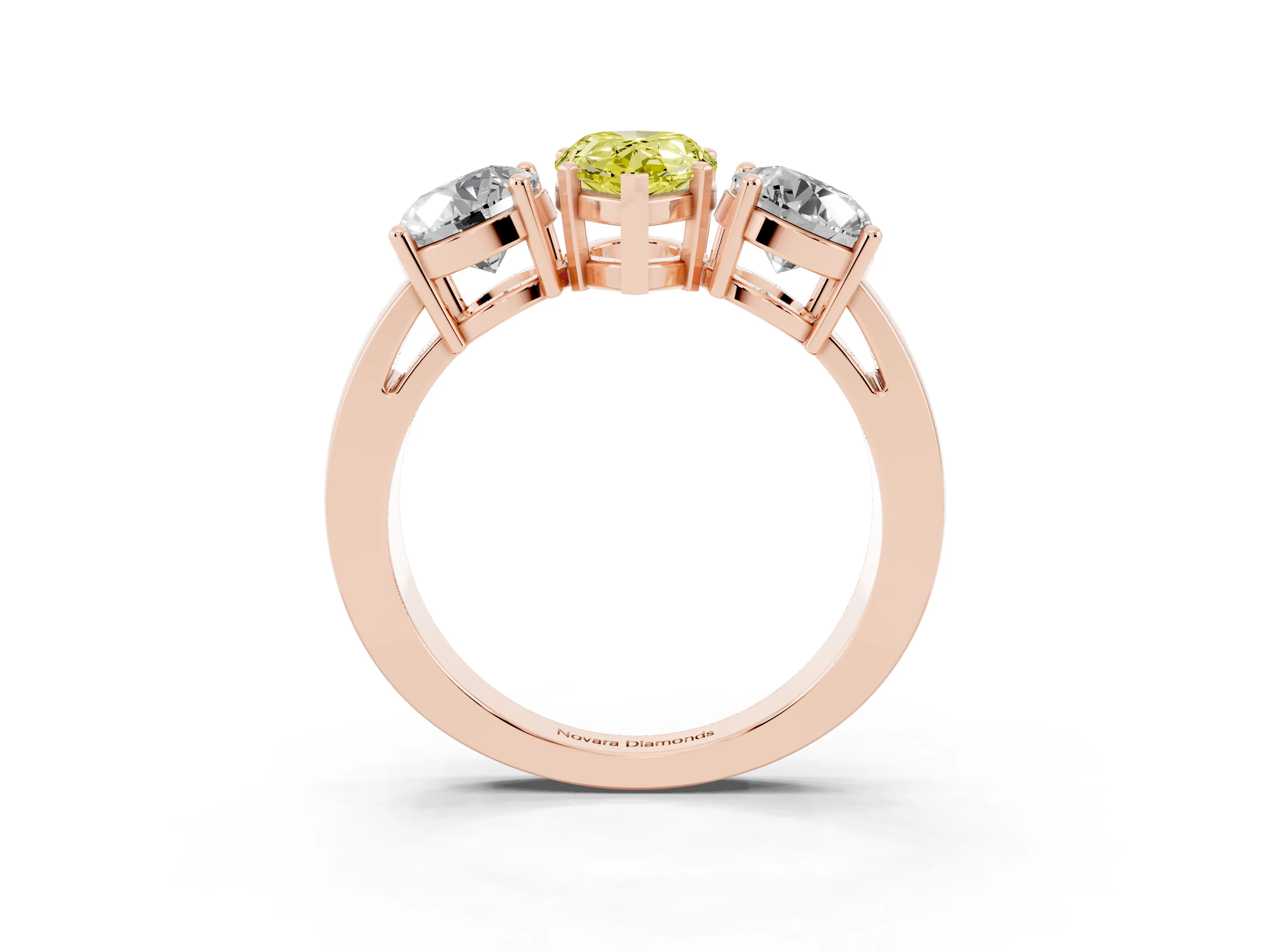 Pear-Shaped Three Stone Engagement Ring Setting for a Fancy Yellow Lab-Grown Diamond | Wide Plain Band | Rose Gold
