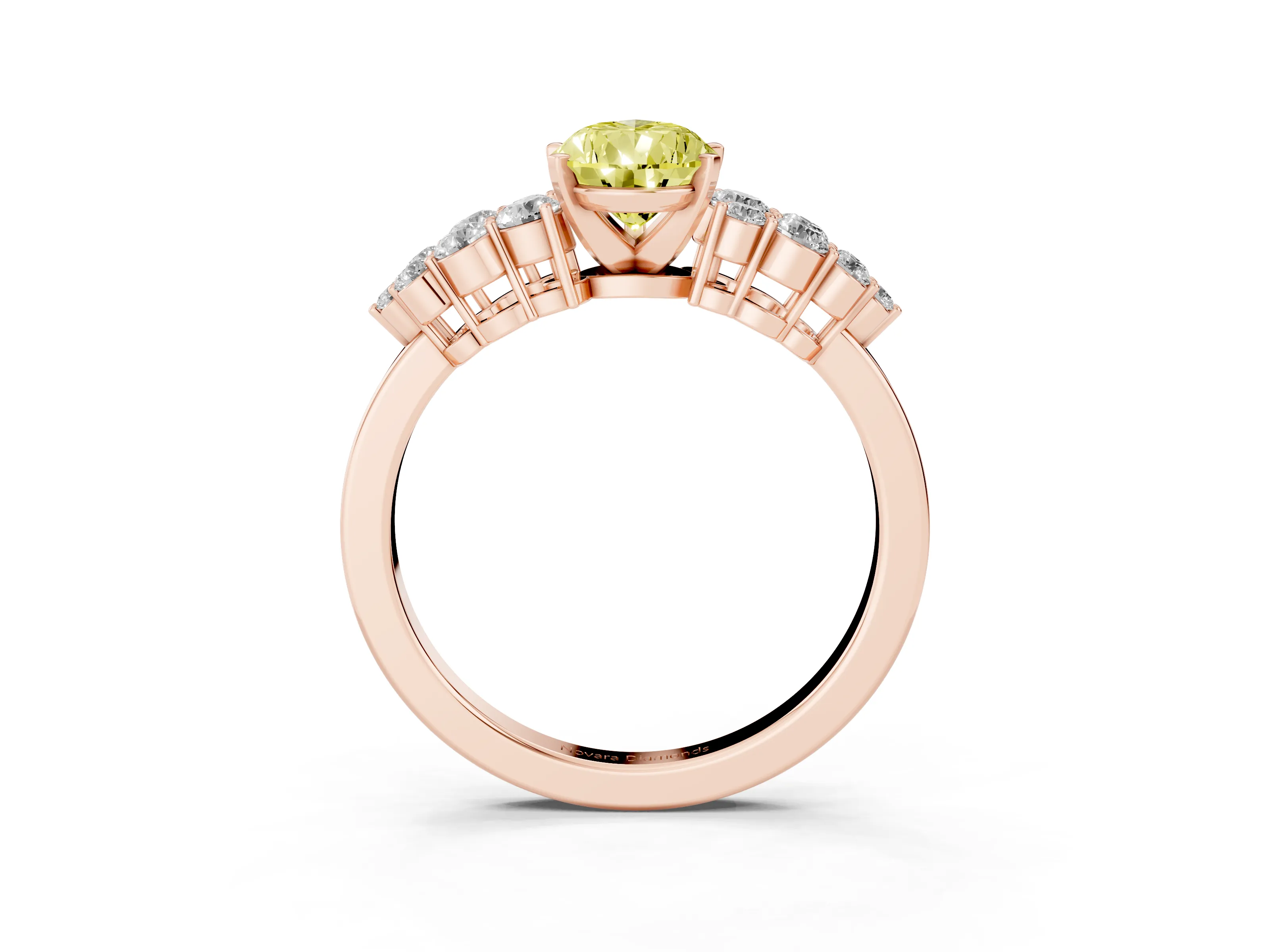 Fancy Yellow Pear Cut Diamond Cluster Engagement Ring Set in Rose gold with Pavé Band and Prong Setting