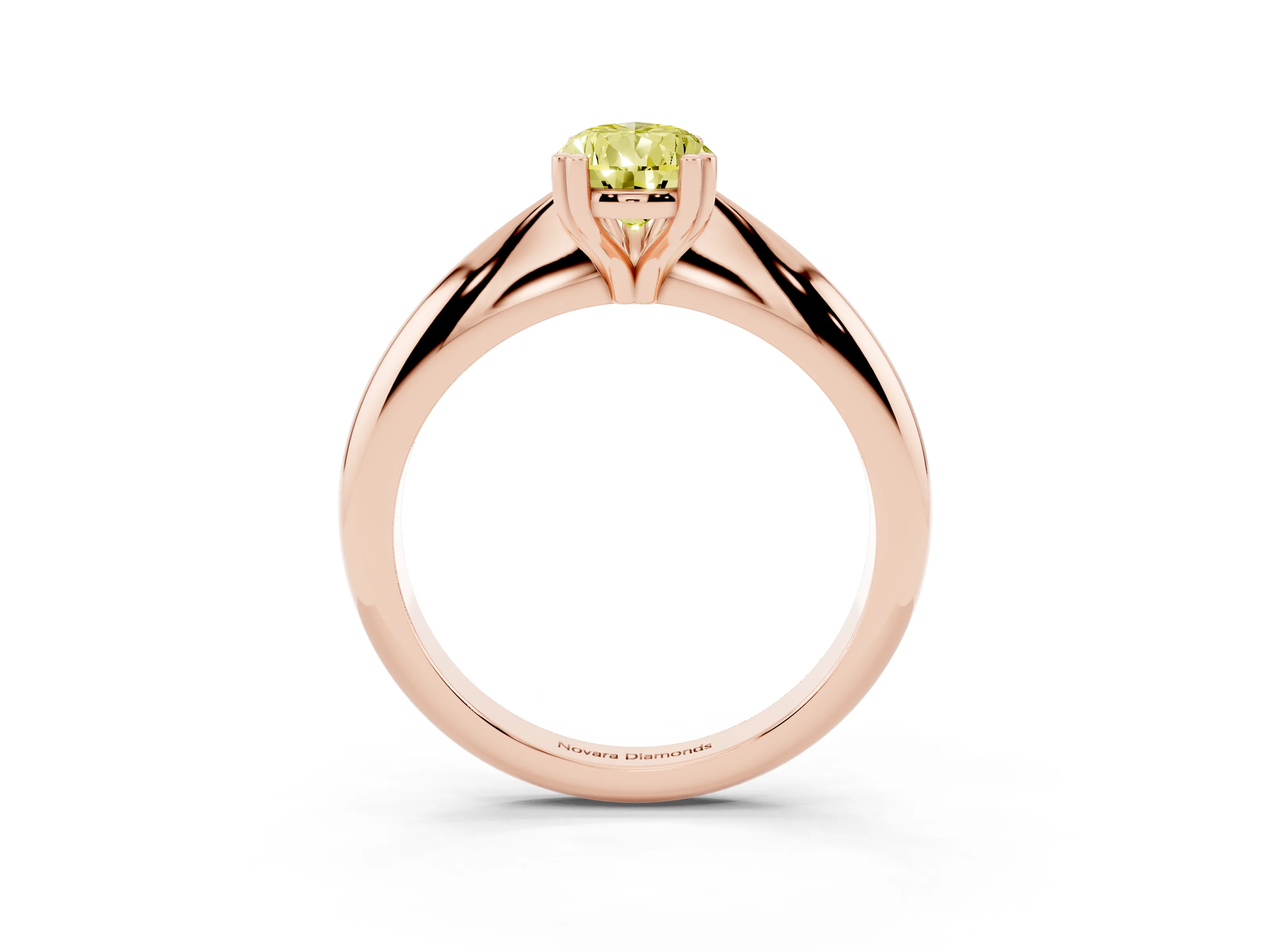 Fancy Yellow Pear Cut Diamond Solitaire Engagement Ring Set in Rose gold with Tapered Band and Prong Setting