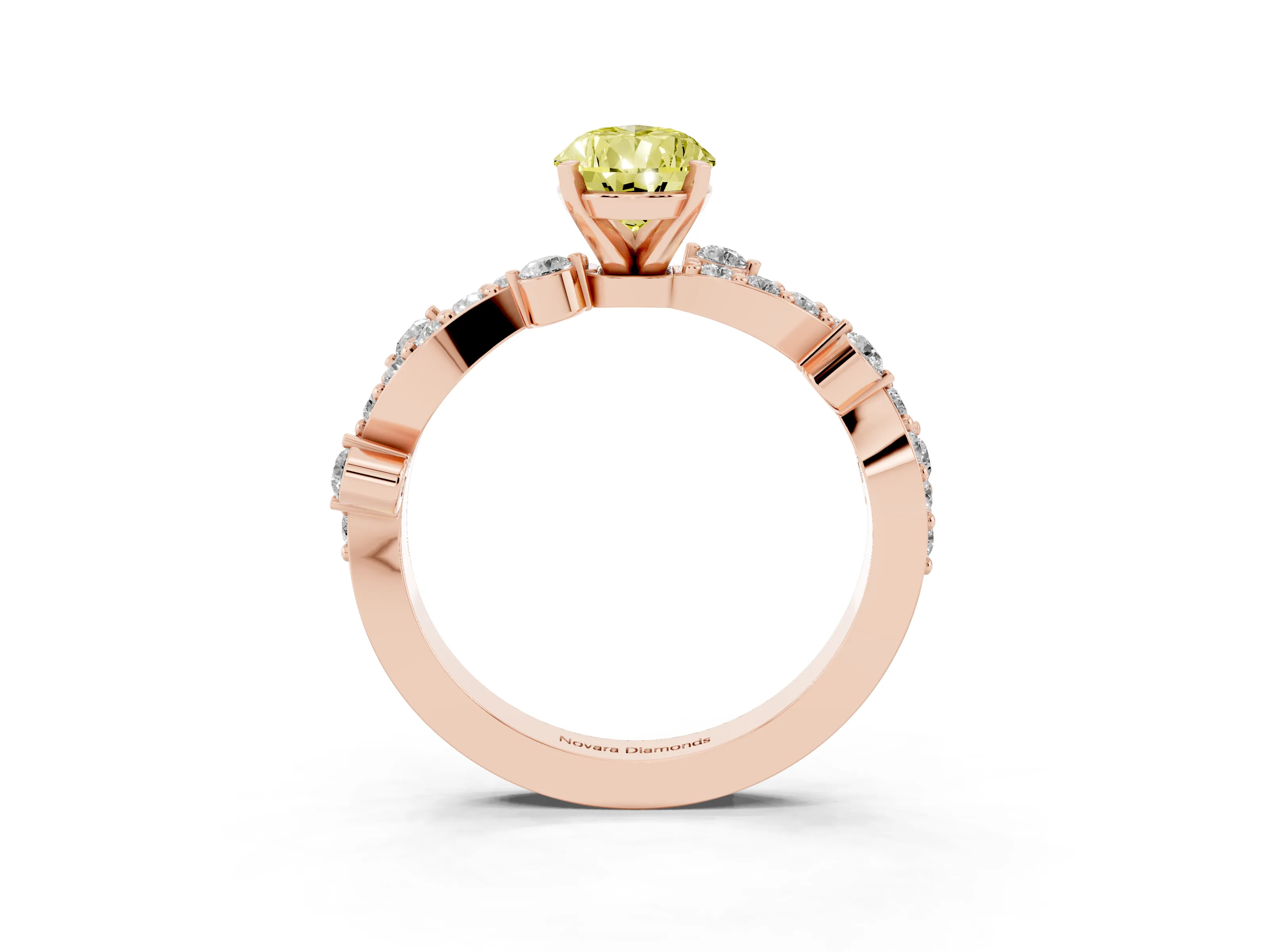 Fancy Yellow Pear Cut Diamond Solitaire Twisted Band Set in Rose gold with Pavé Setting
